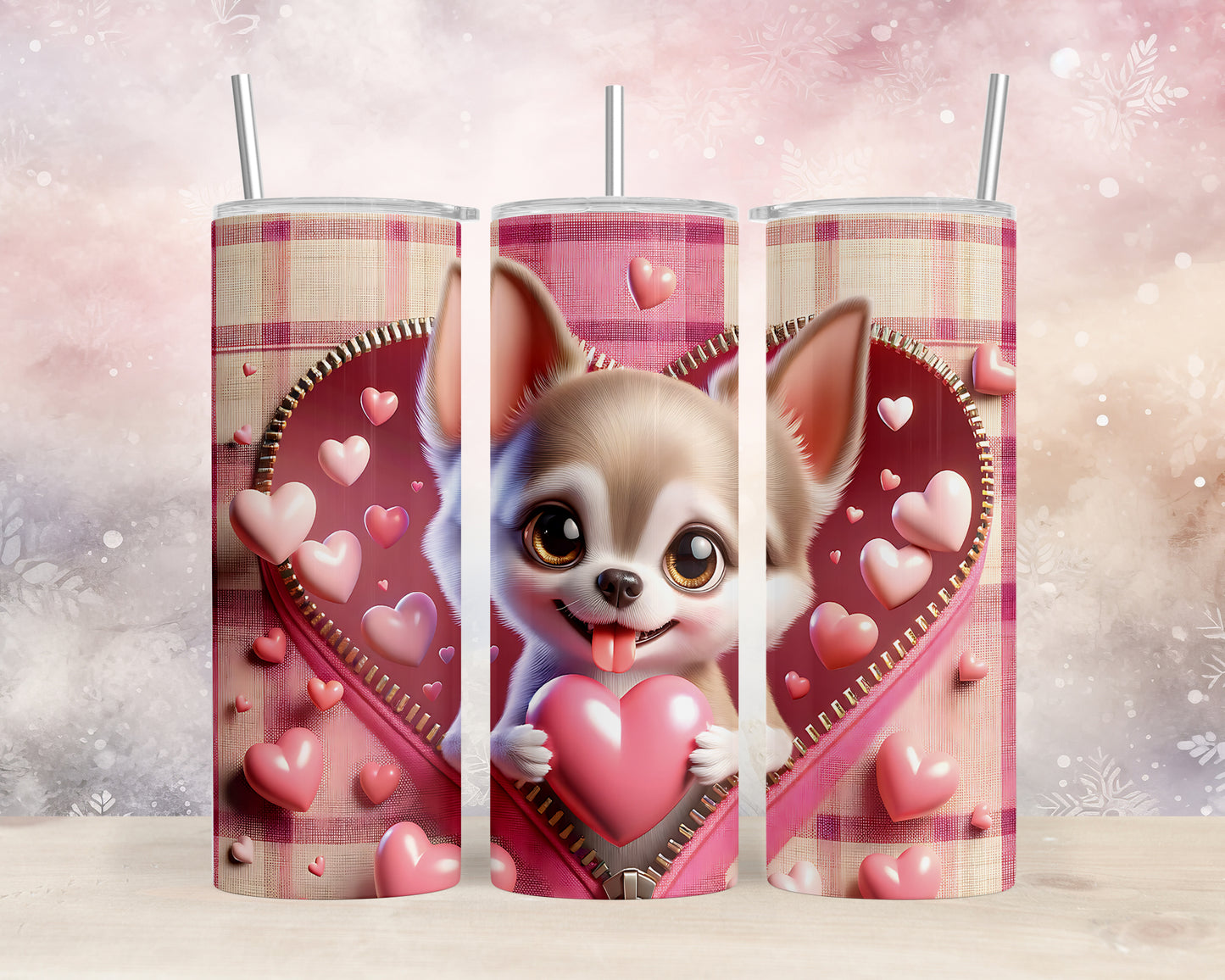 Skinny Tumbler with Straw, 20oz, Dog, Valentines Day, awd-1138
