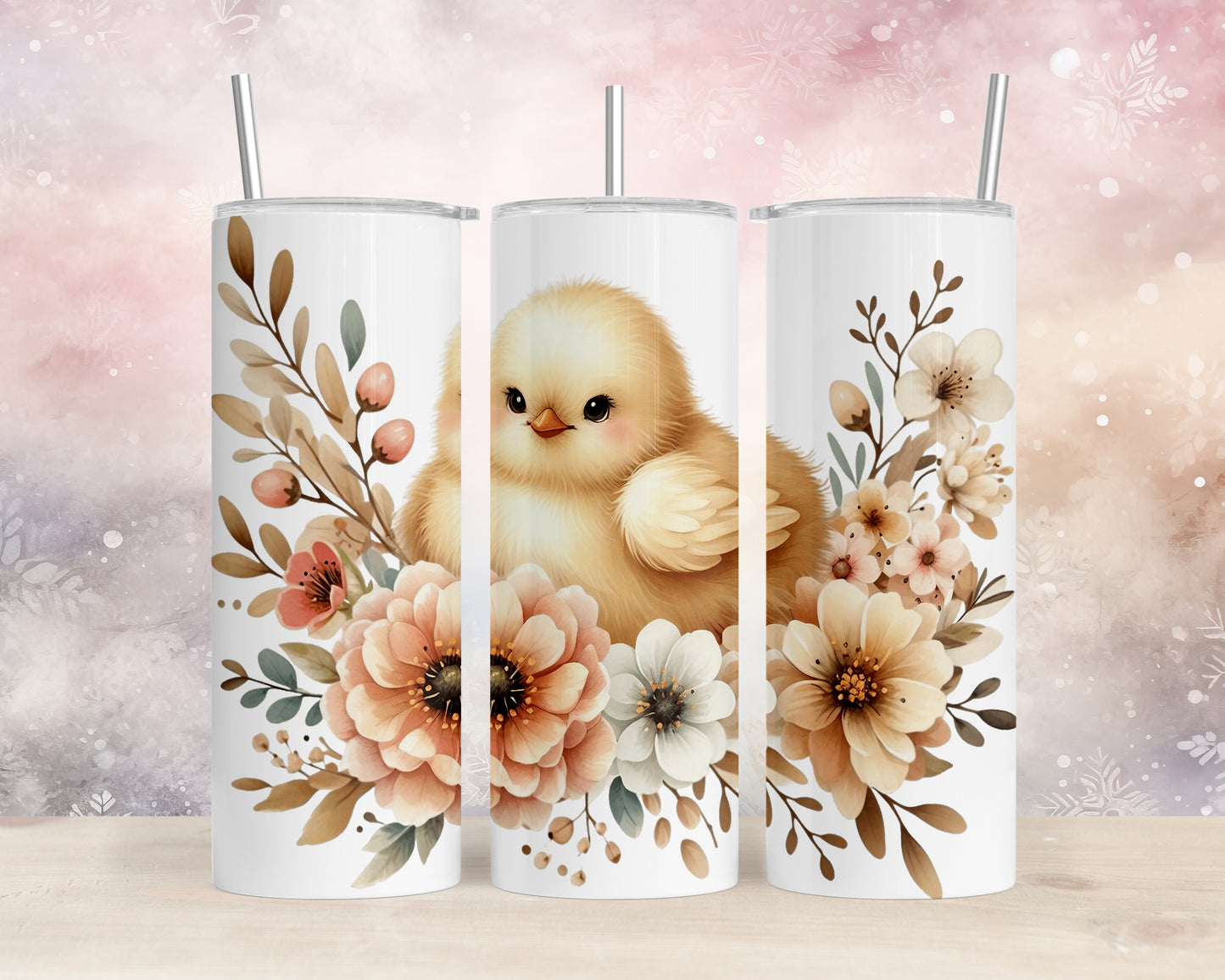 Skinny Tumbler with Straw, 20oz, Boho Floral Chicken, awd-1155