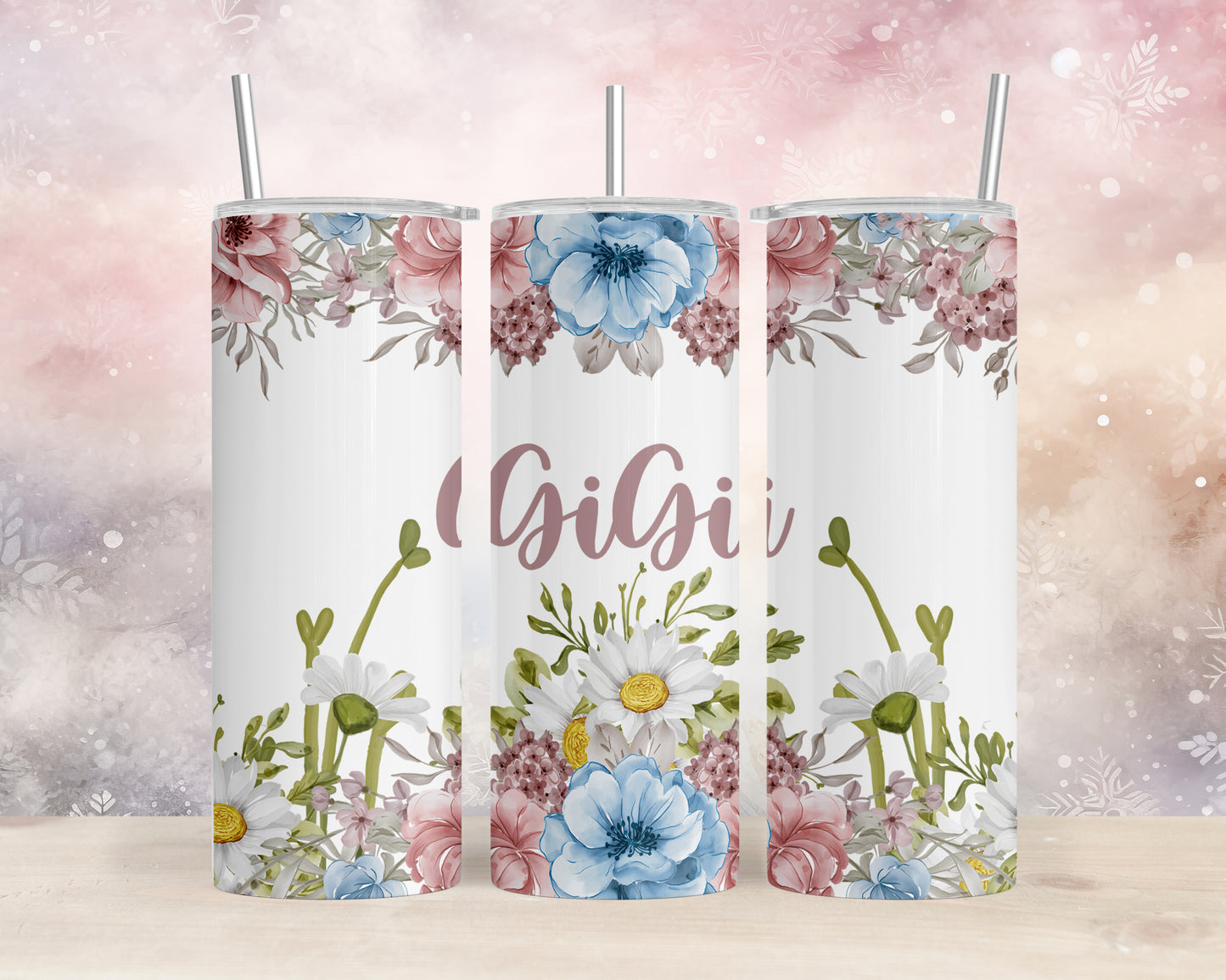 Skinny Tumbler with Straw, 20oz, Floral, GiGi