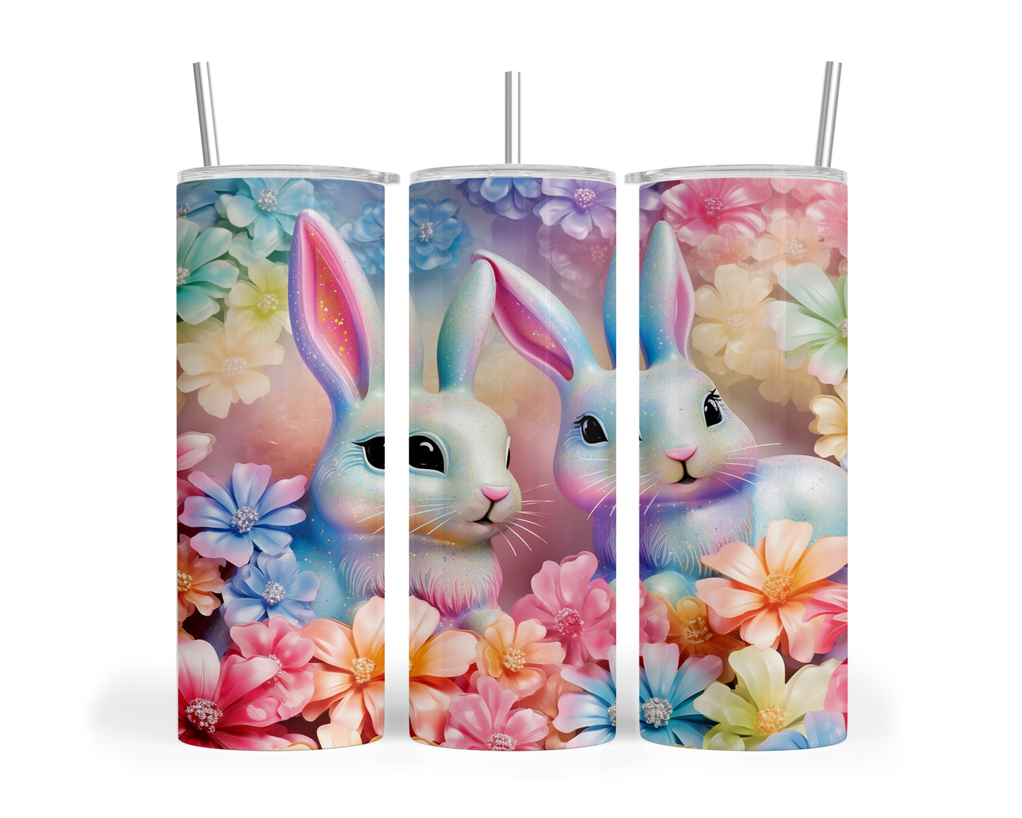 Skinny Tumbler with Straw, 20oz, Easter, Rabbits