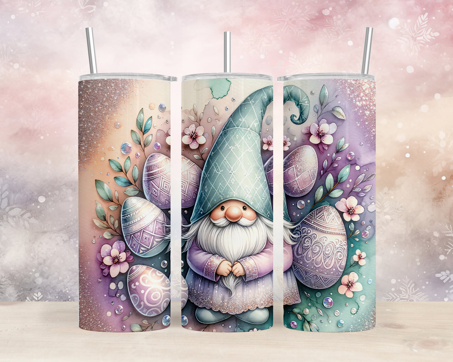 Skinny Tumbler with Straw, 20oz, Easter, Gnome, awd-715