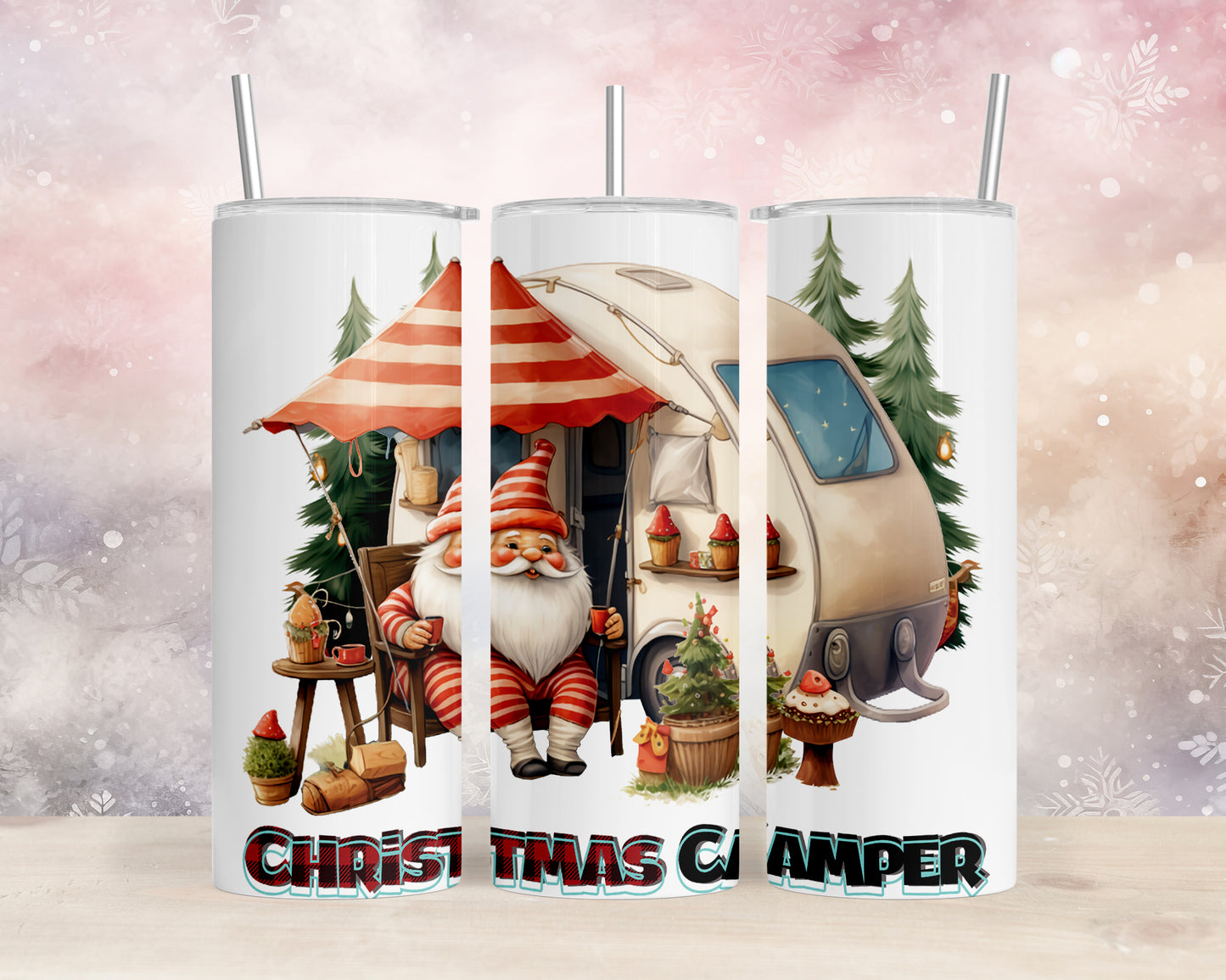 Skinny Tumbler with Straw, 20oz, Christmas Camper, awd-819