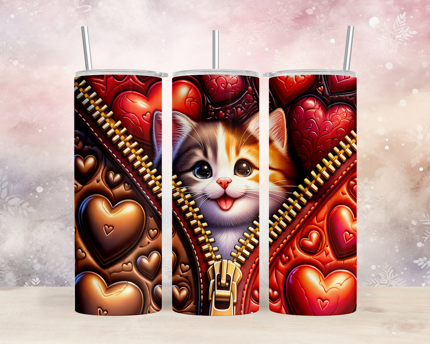 Skinny Tumbler with Straw, 20oz, Cat, Valentines Day, awd-911