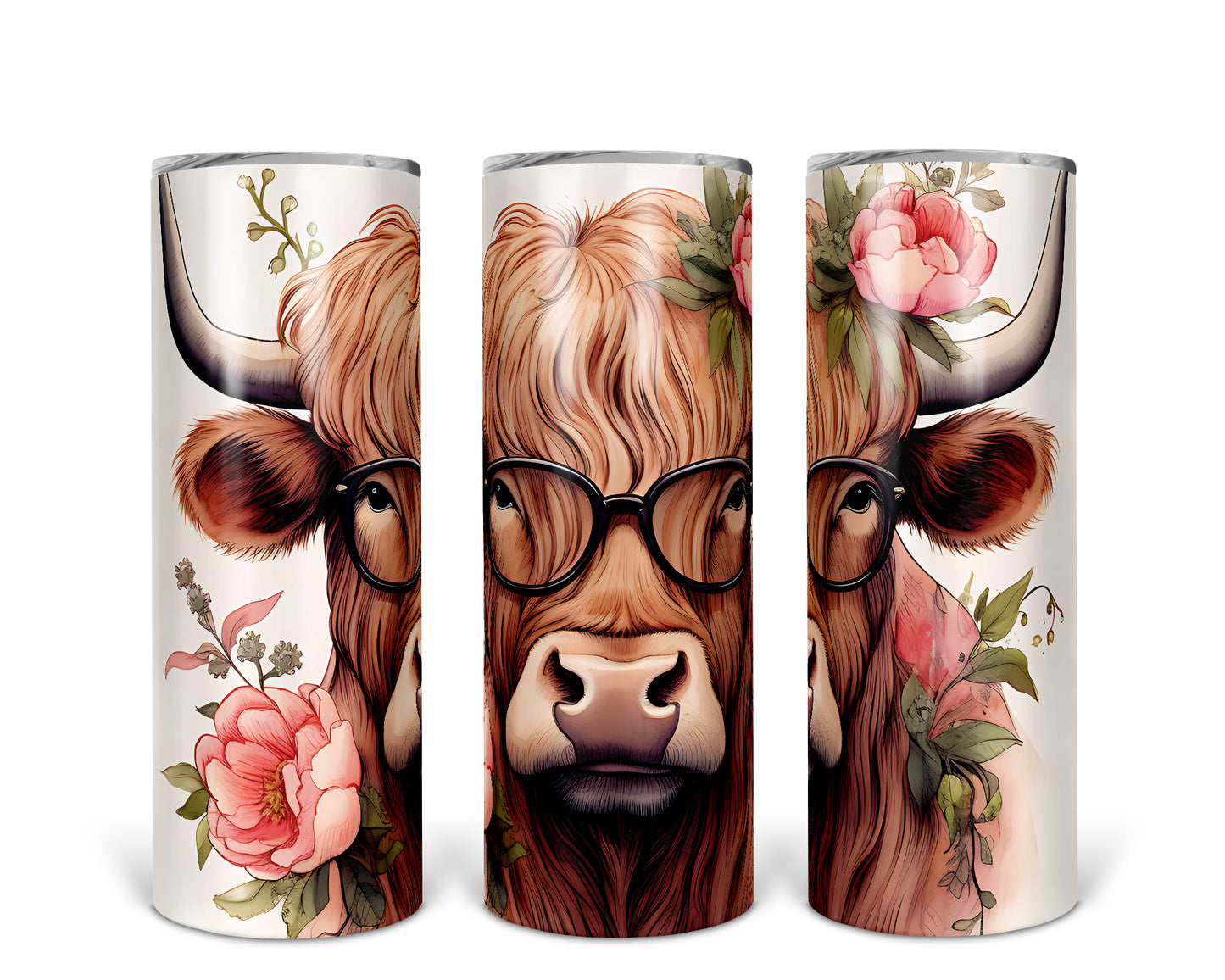 Skinny Tumbler with Straw, 20oz Highlander Cow