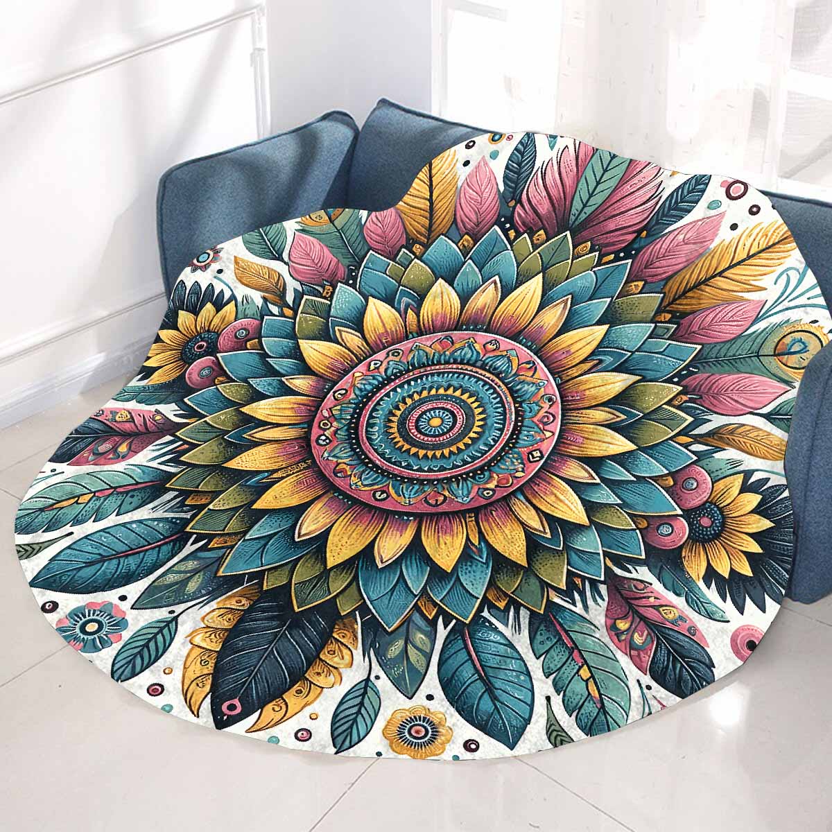 Mandella_Sunflower_Awd35142 Circular Micro Fleece Blanket 60"
