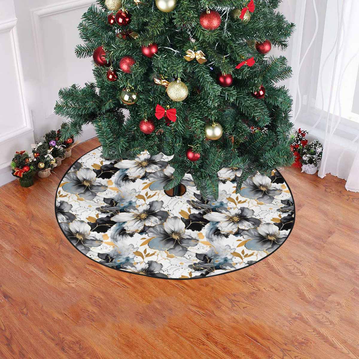 Black White and Gold Christmas Tree Skirt