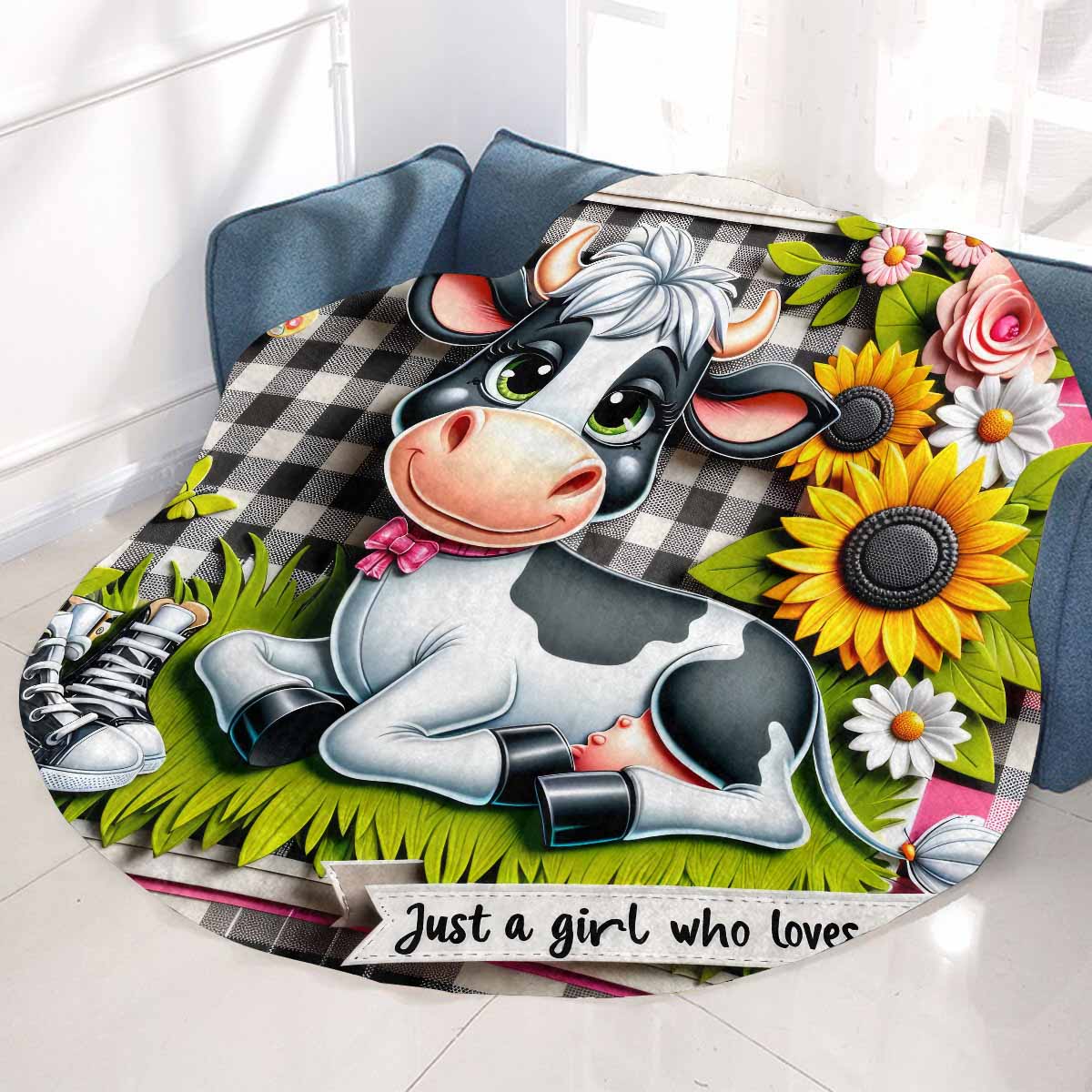 Just a Girl Who Loves Cows Awd351118 Circular Micro Fleece Blanket 47"