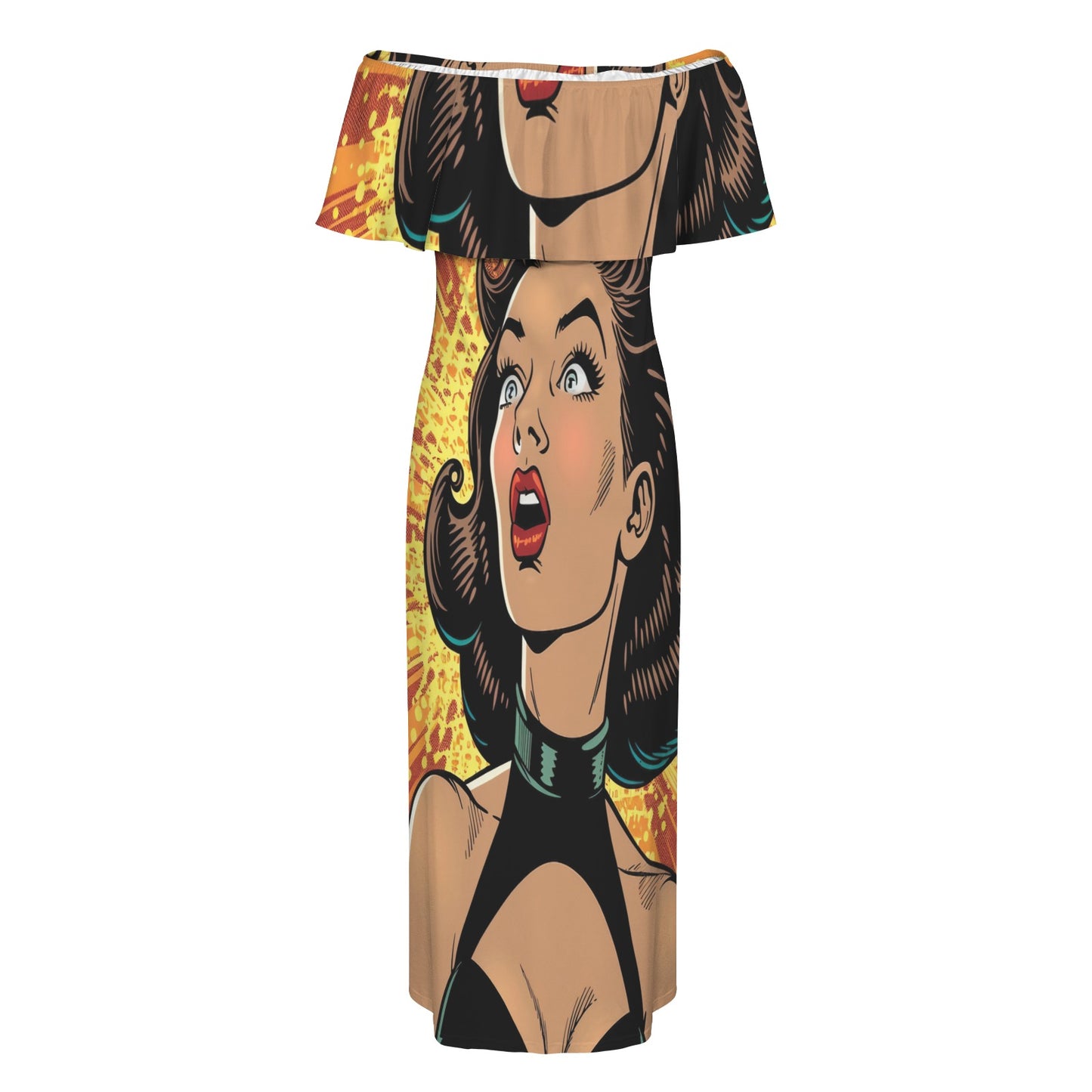 Pop Art awd709 Women's Off Shoulder Ruffle Boat Neck Dress (Model D71)