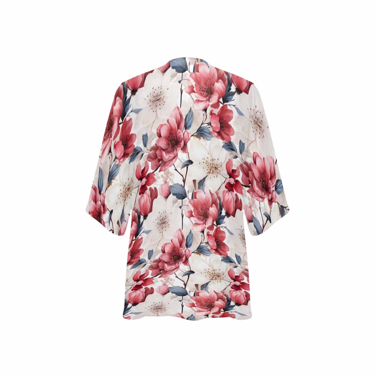 Pink Floral Small Women's Kimono Chiffon Cover Up