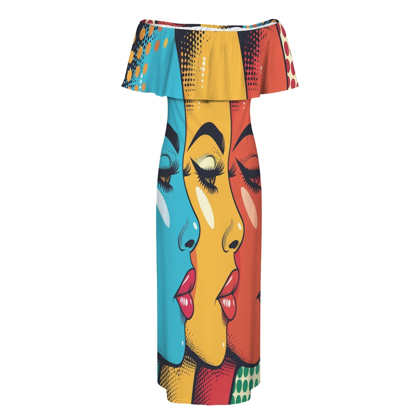 Pop art awd711 Women's Off Shoulder Ruffle Boat Neck Dress (Model D71)