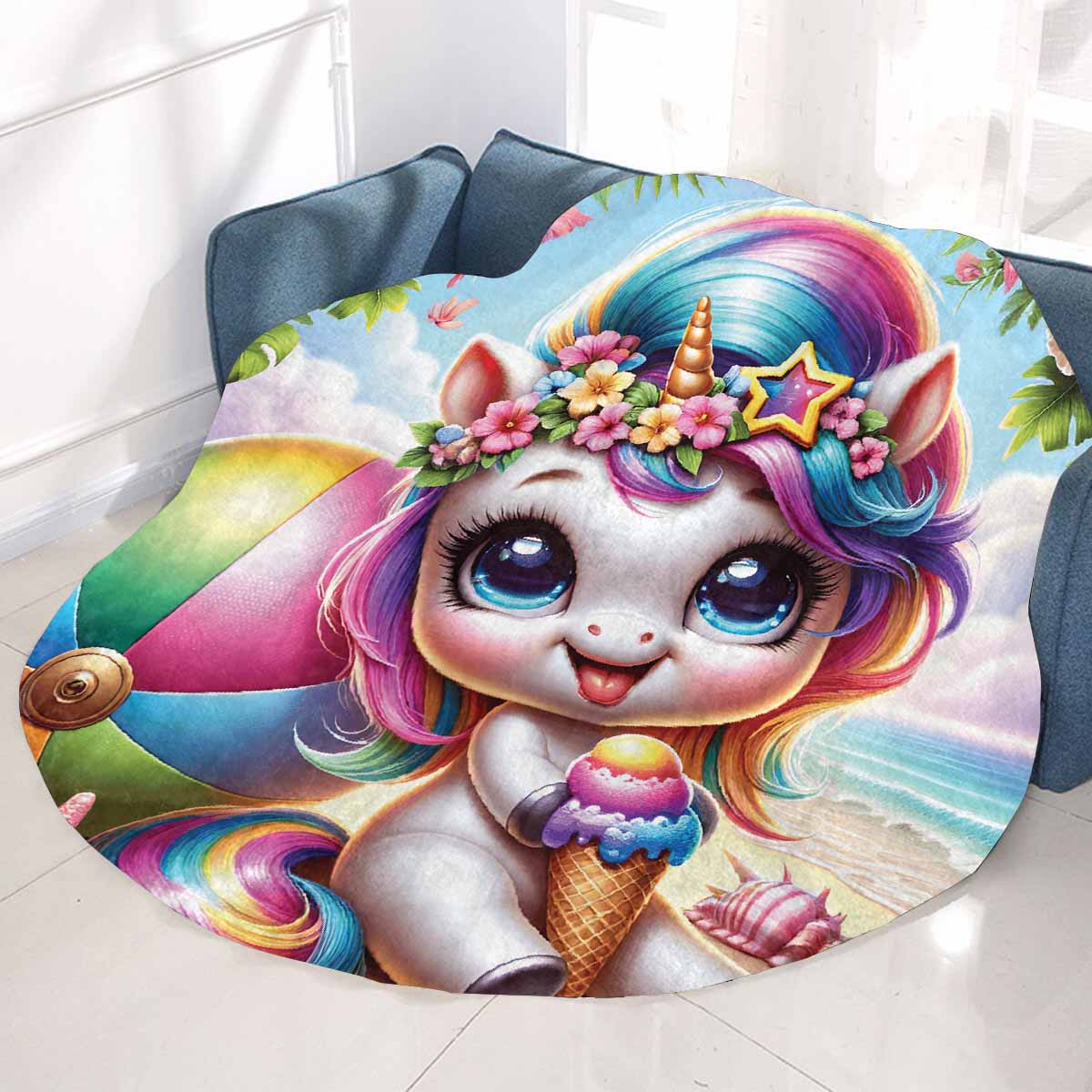 Unicorn_Awd35123 Circular Micro Fleece Blanket 47"