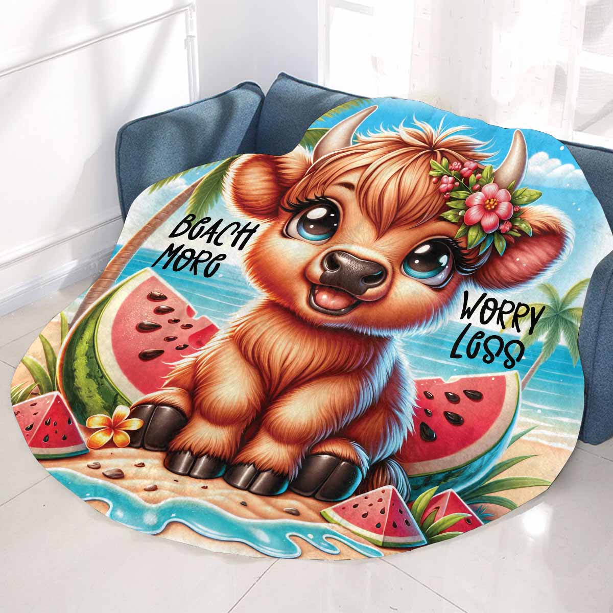 Highland Cow Awd35103 Circular Micro Fleece Blanket 47"
