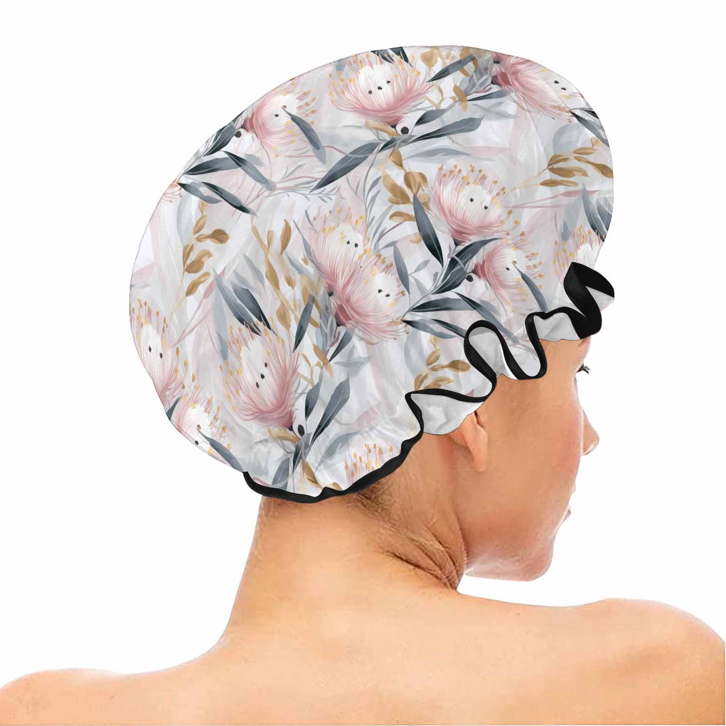 Australian Floral Pink & Grey Shower Cap