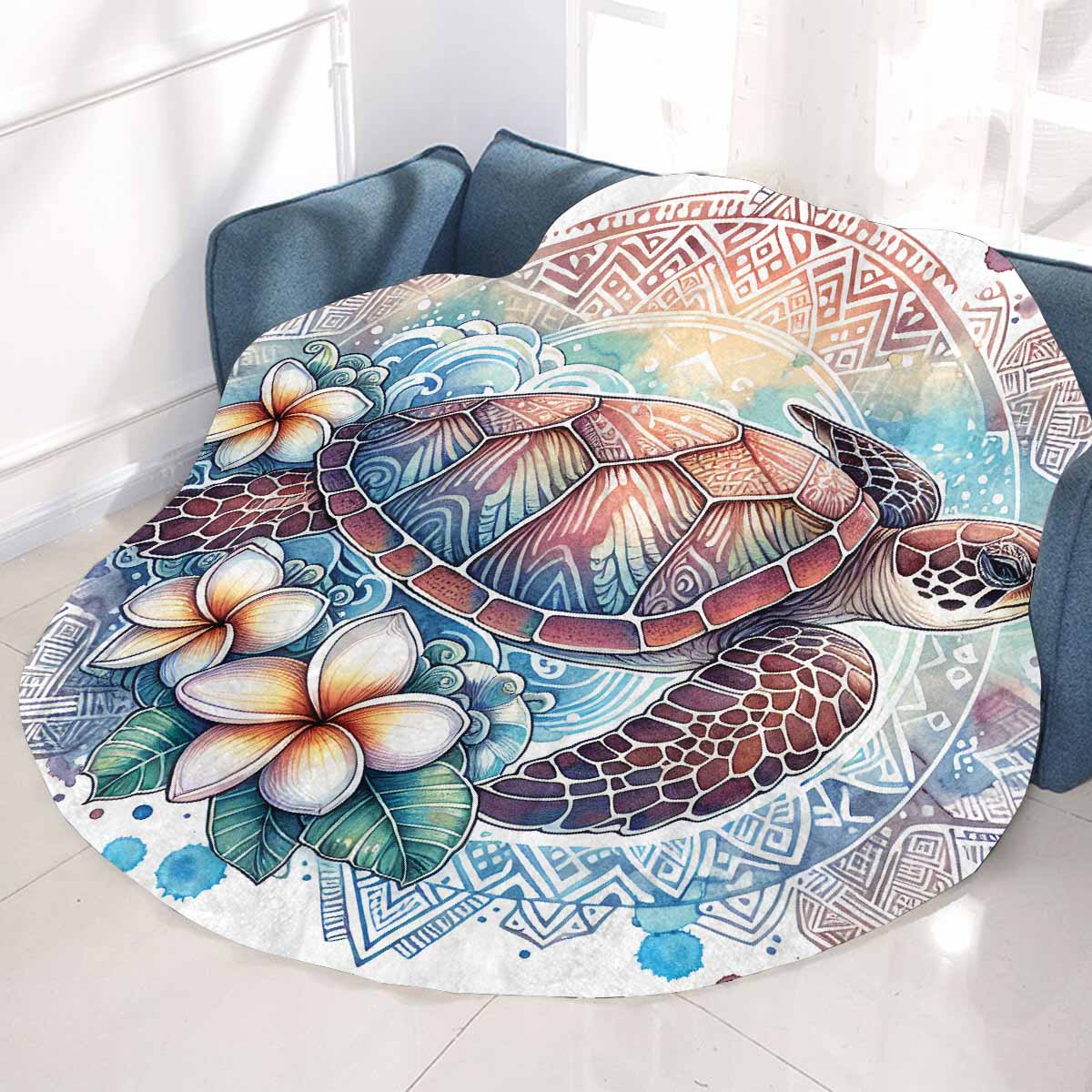 Sea_Animals_Turtle_Awd351107 Circular Micro Fleece Blanket 47"