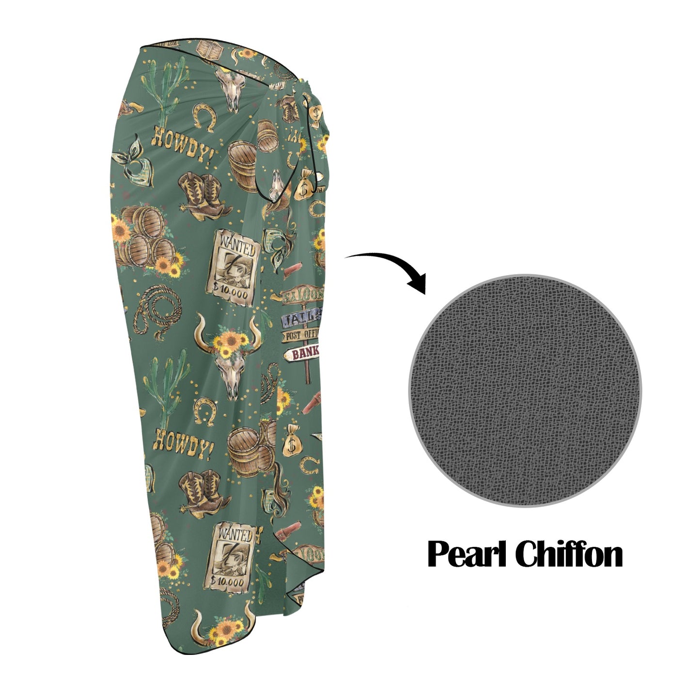 Howdy Cowboy Green Long Beach Sarong Wrap