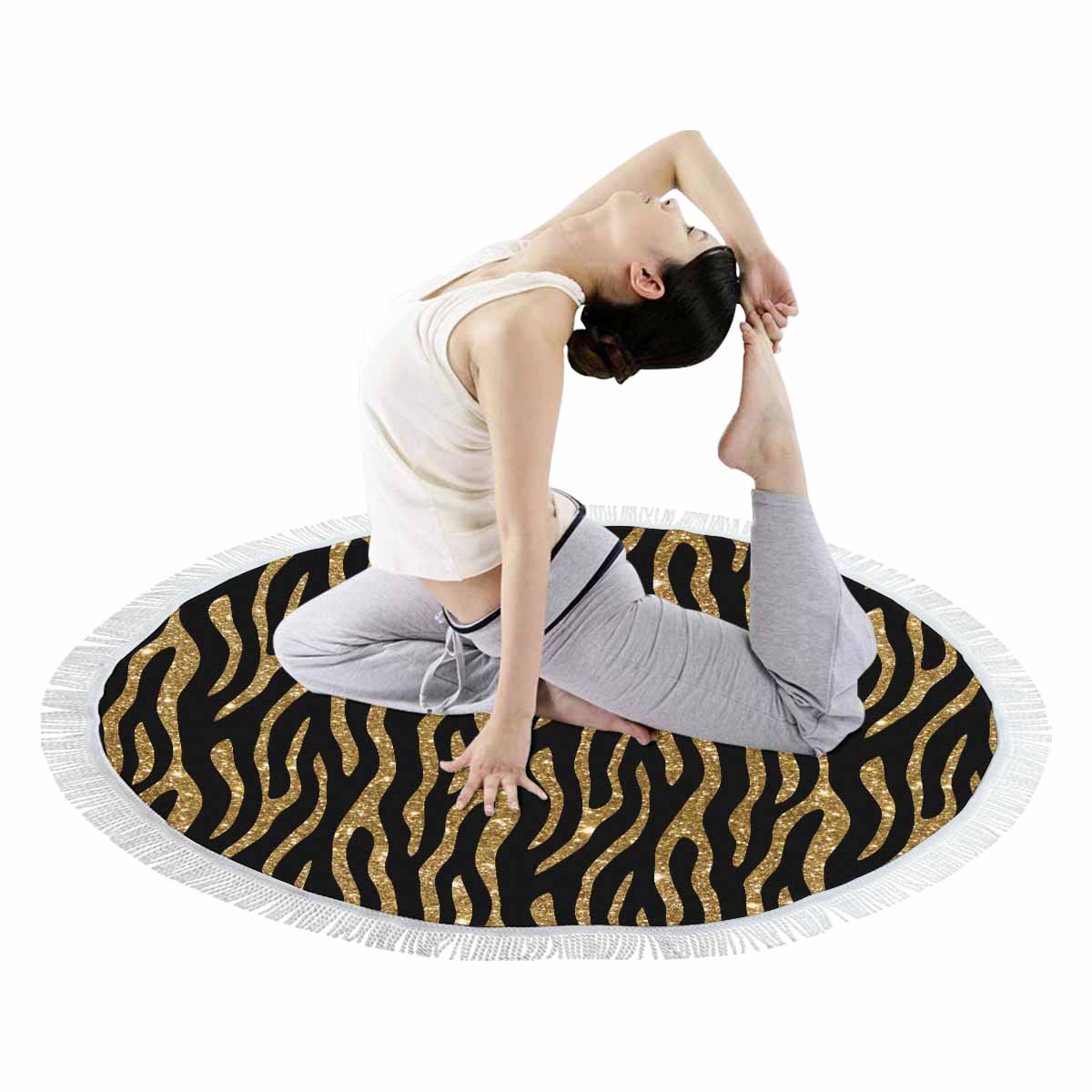 Black and Gold Glitter Leopard Print Circular Beach Towel Shawl 59"