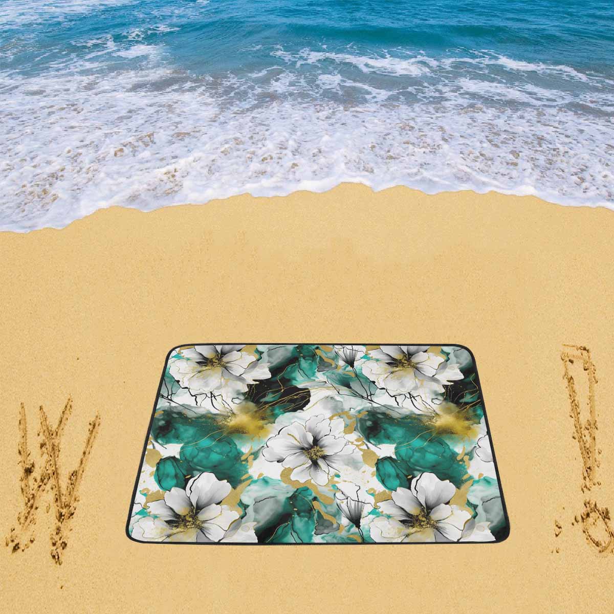 Green and White Ink Floral Beach Mats 78"x 60"