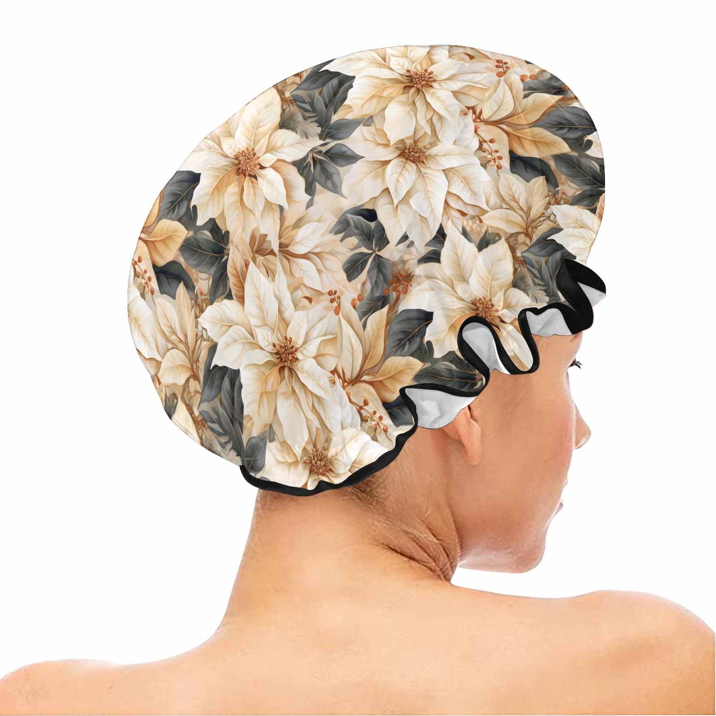 Cream Poinsettia2 Shower Cap