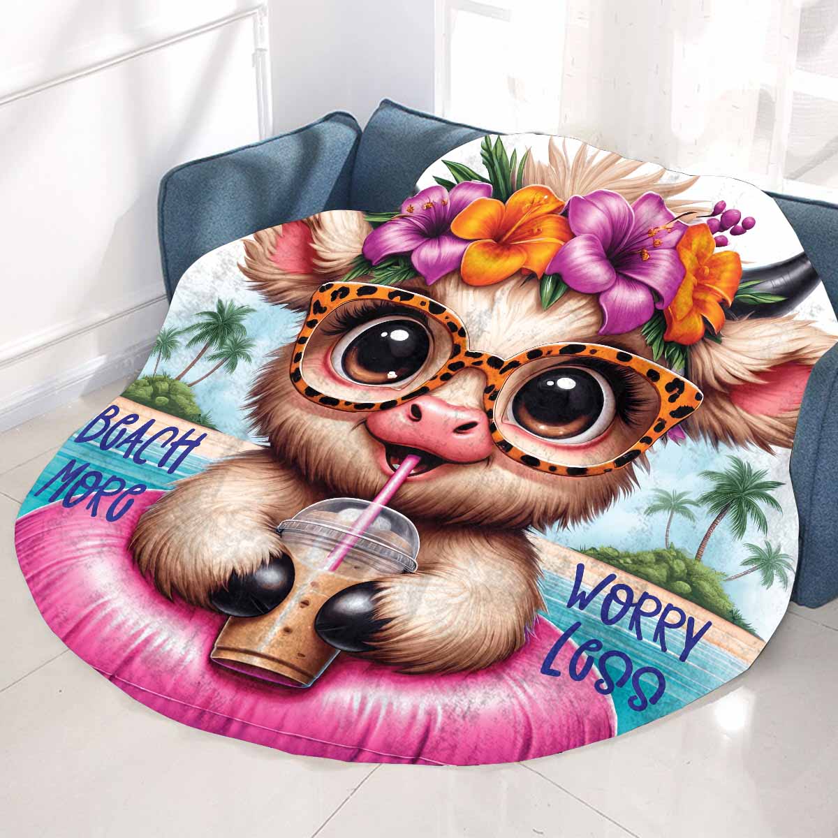 Highland Cow Awd35106 Circular Micro Fleece Blanket 60"