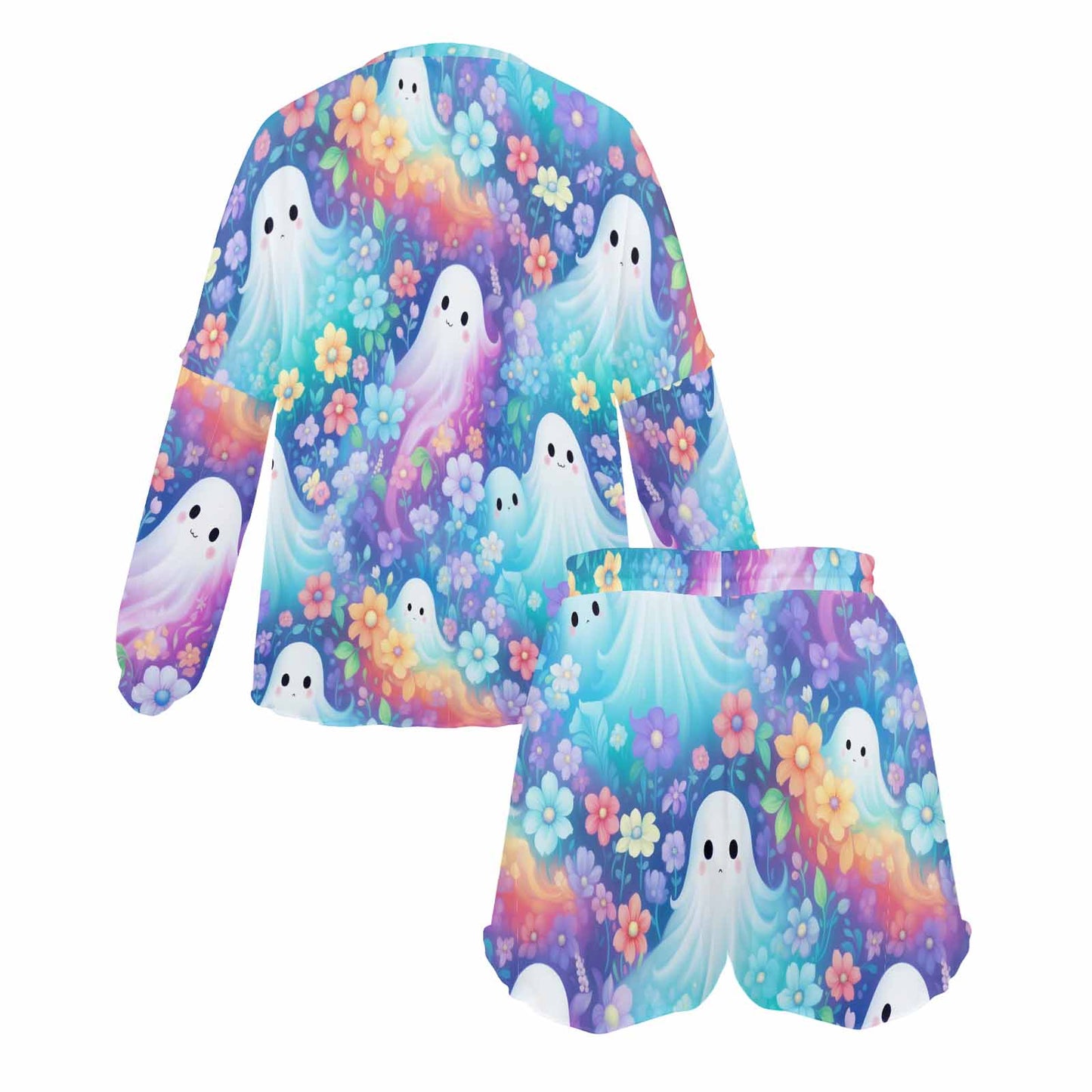 Pastel Halloween Women's Long Sleeve Pajama Set with Shorts