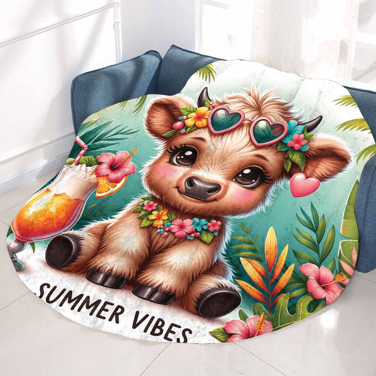 Highland Cow Awd35102 Circular Micro Fleece Blanket 60"