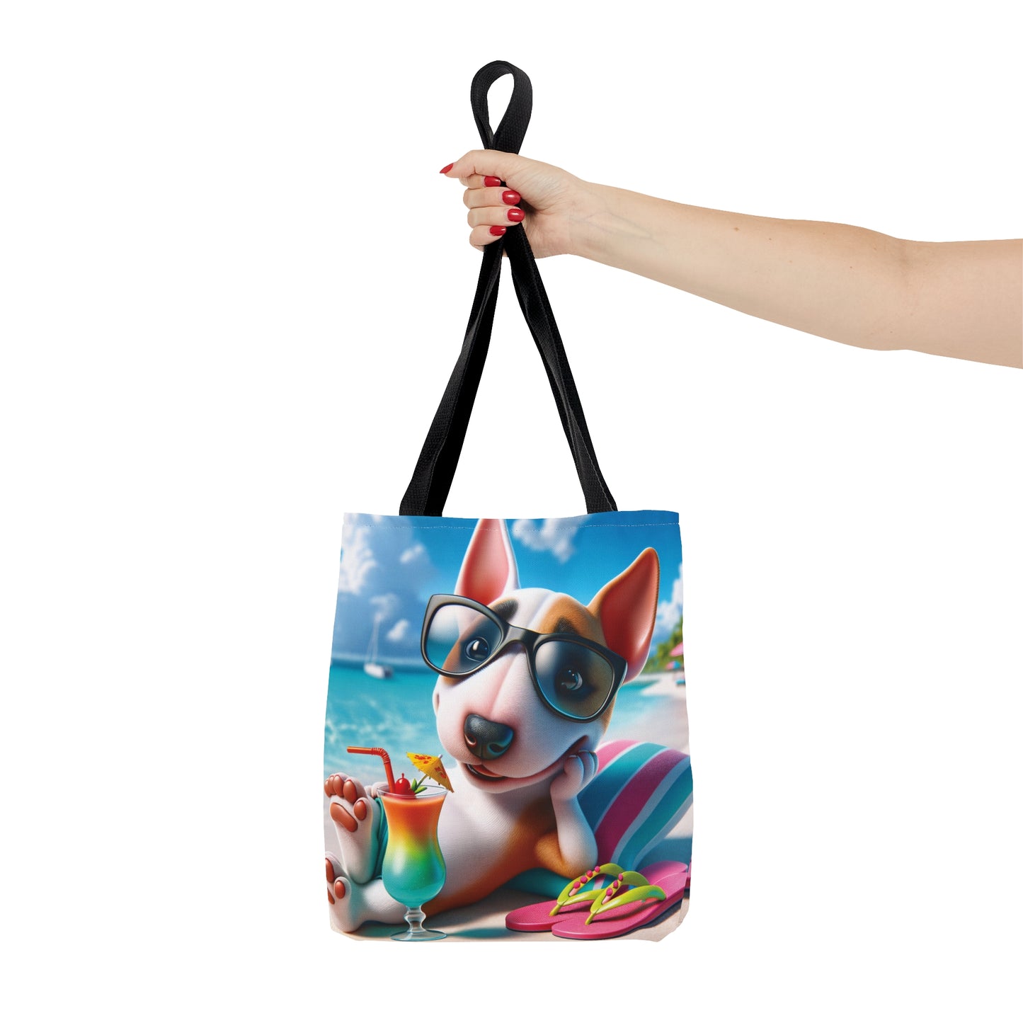 Tote Bag, Dog on Beach, Miniature Bull Terrier Tote bag, awd-1224