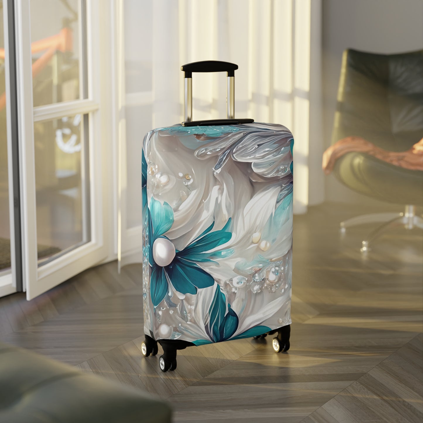 Luggage Cover, Turquoise Floral