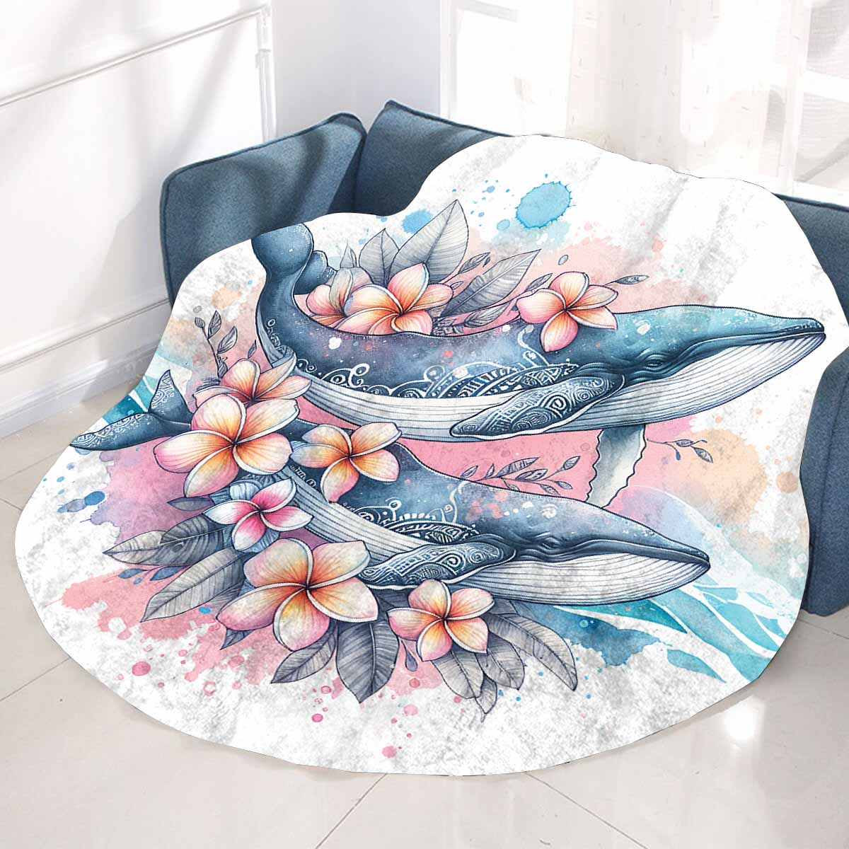 Sea_Animals_Dolphins_Awd351104 Circular Micro Fleece Blanket 60"