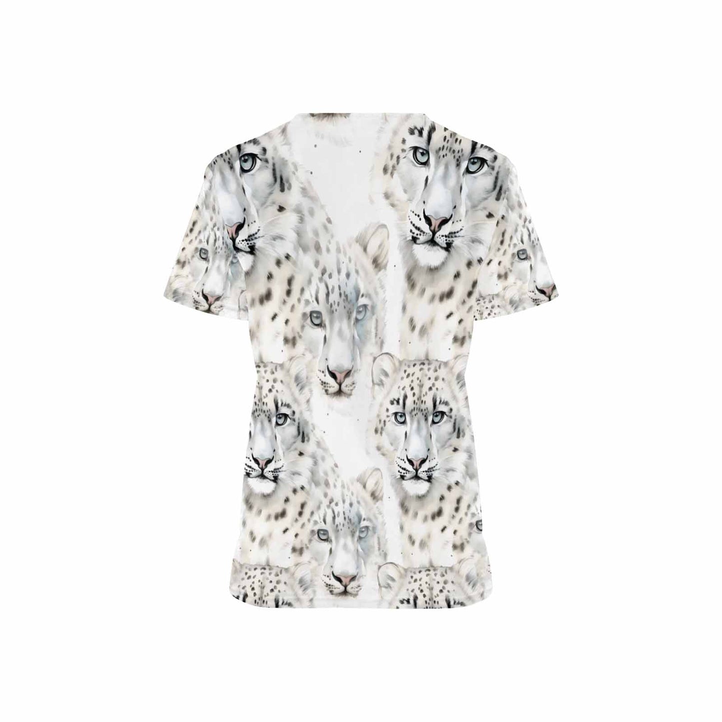 Snow Leopard Women's V Neck Scrub Top Nurse Uniform with Deep Front Pockets