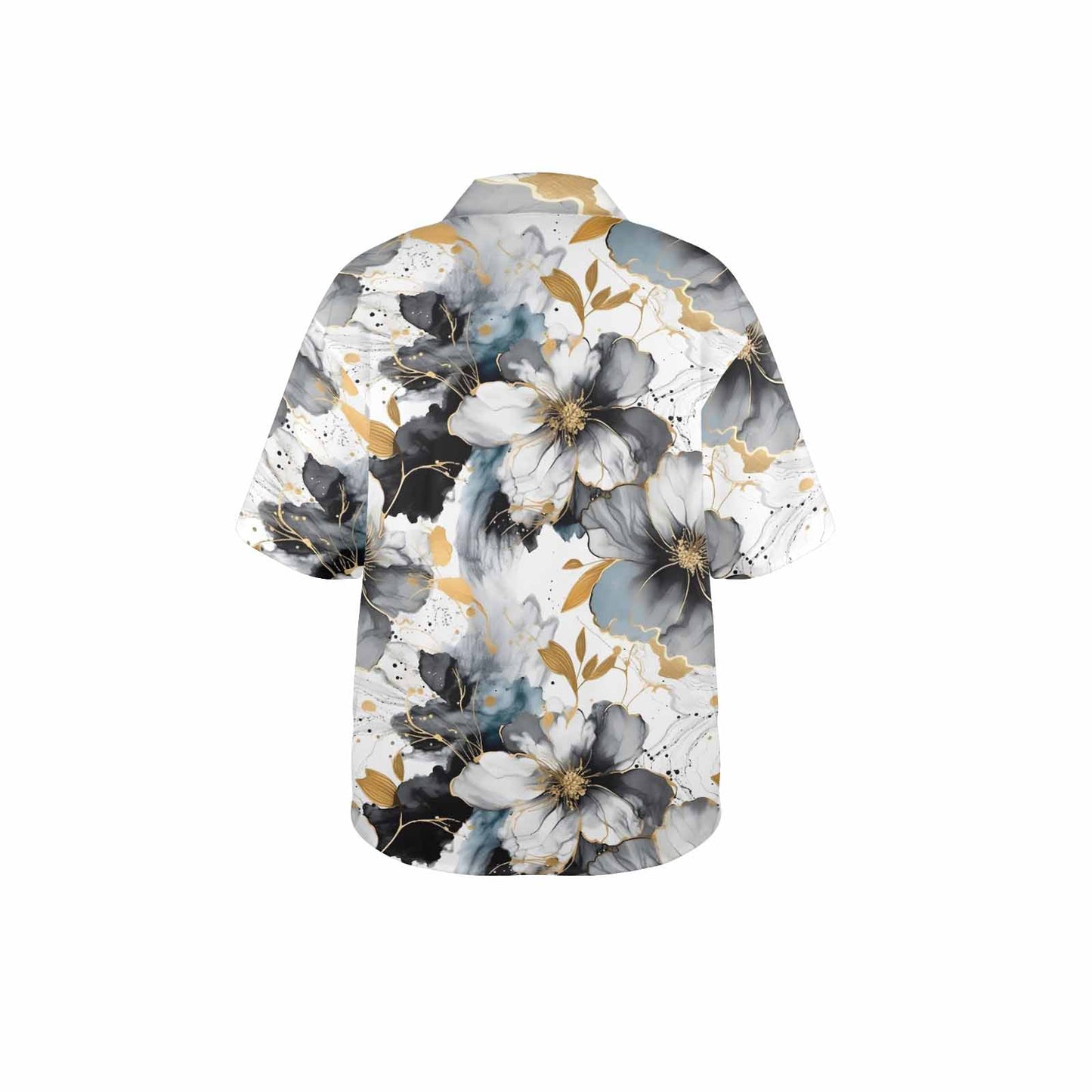 Black White and Gold Women's Hawaiian Shirt