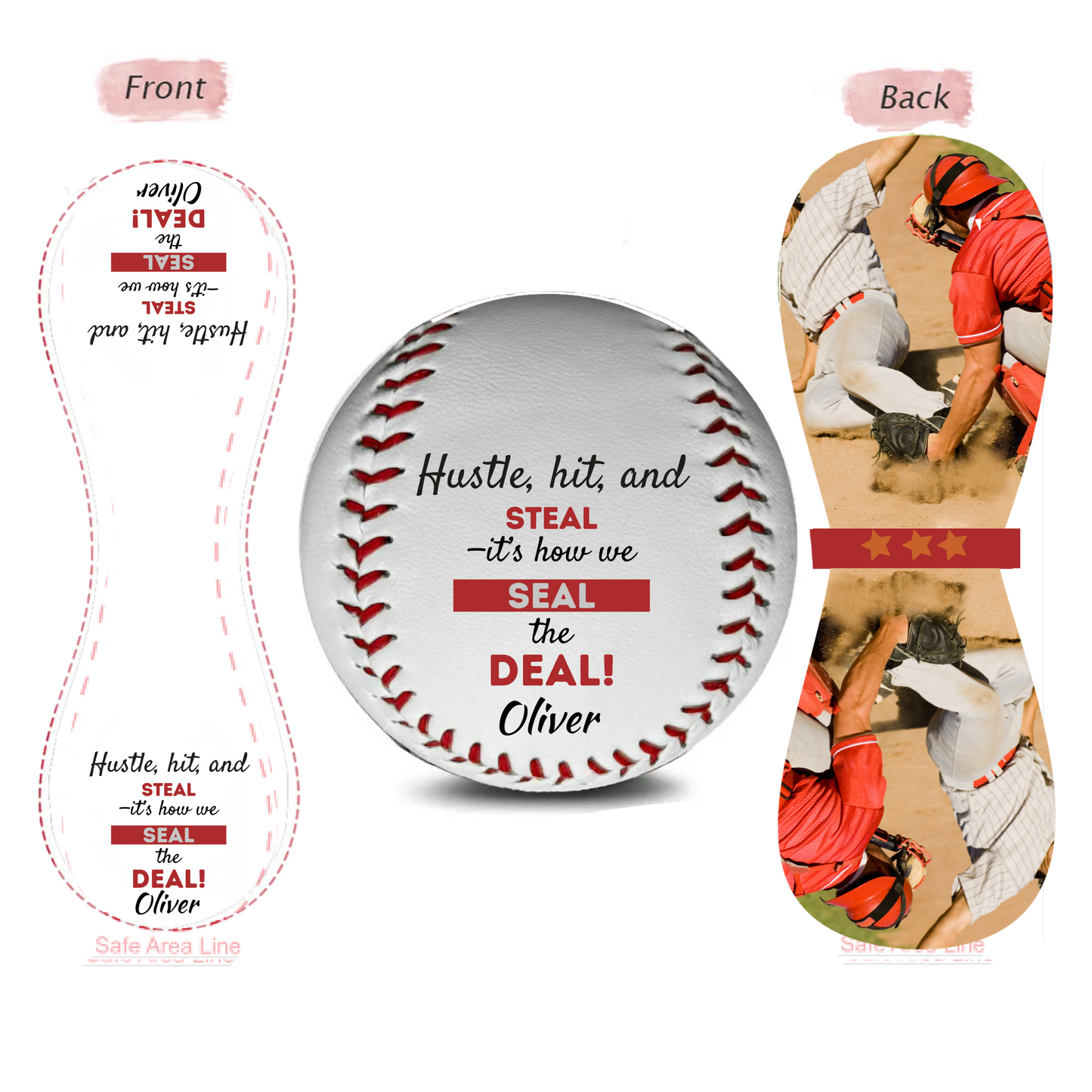 Personalised Baseball, Hustle, Hit and Steal it's how we Seal the Deal!