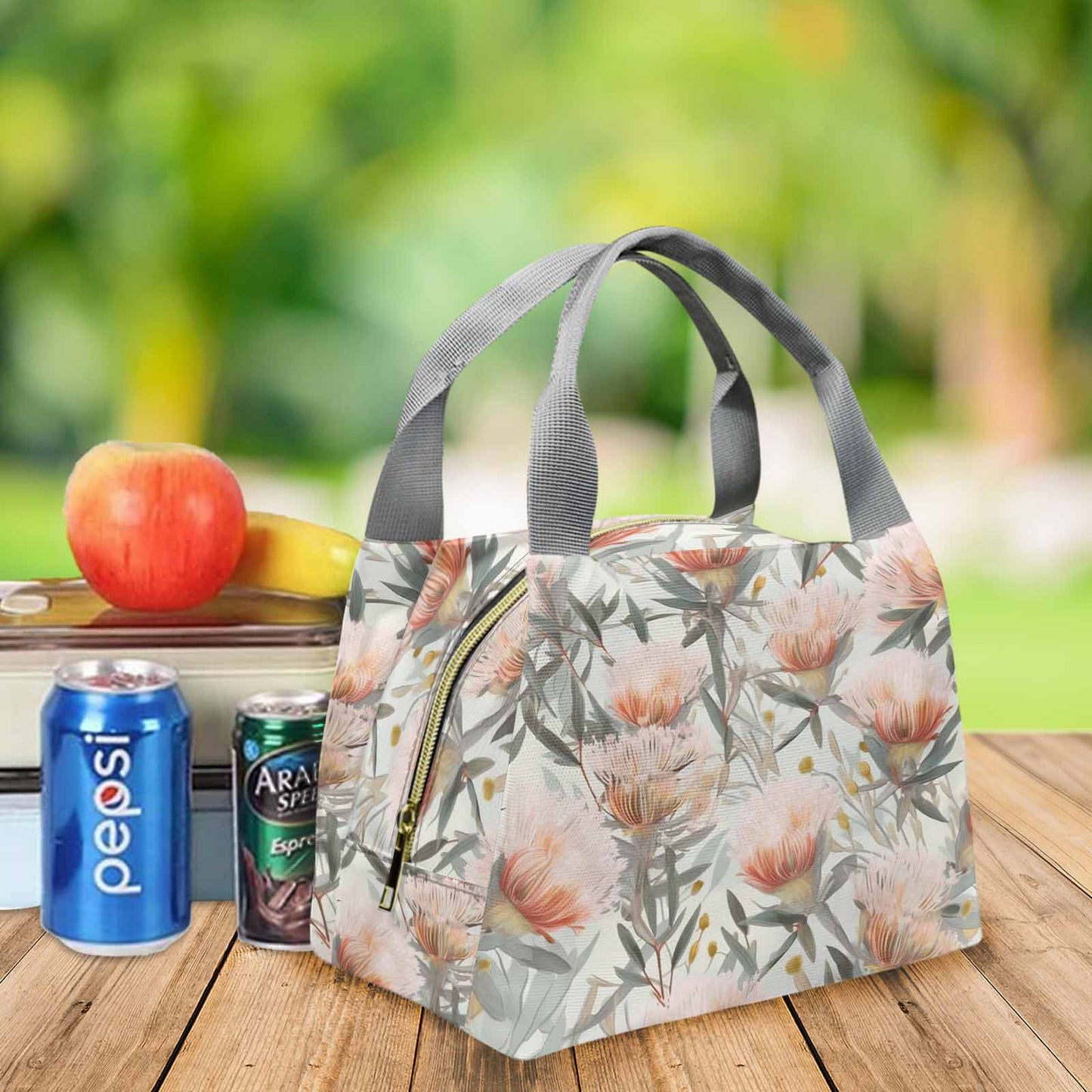 Australian Wattle Portable Lunch Bag-Grey Handle