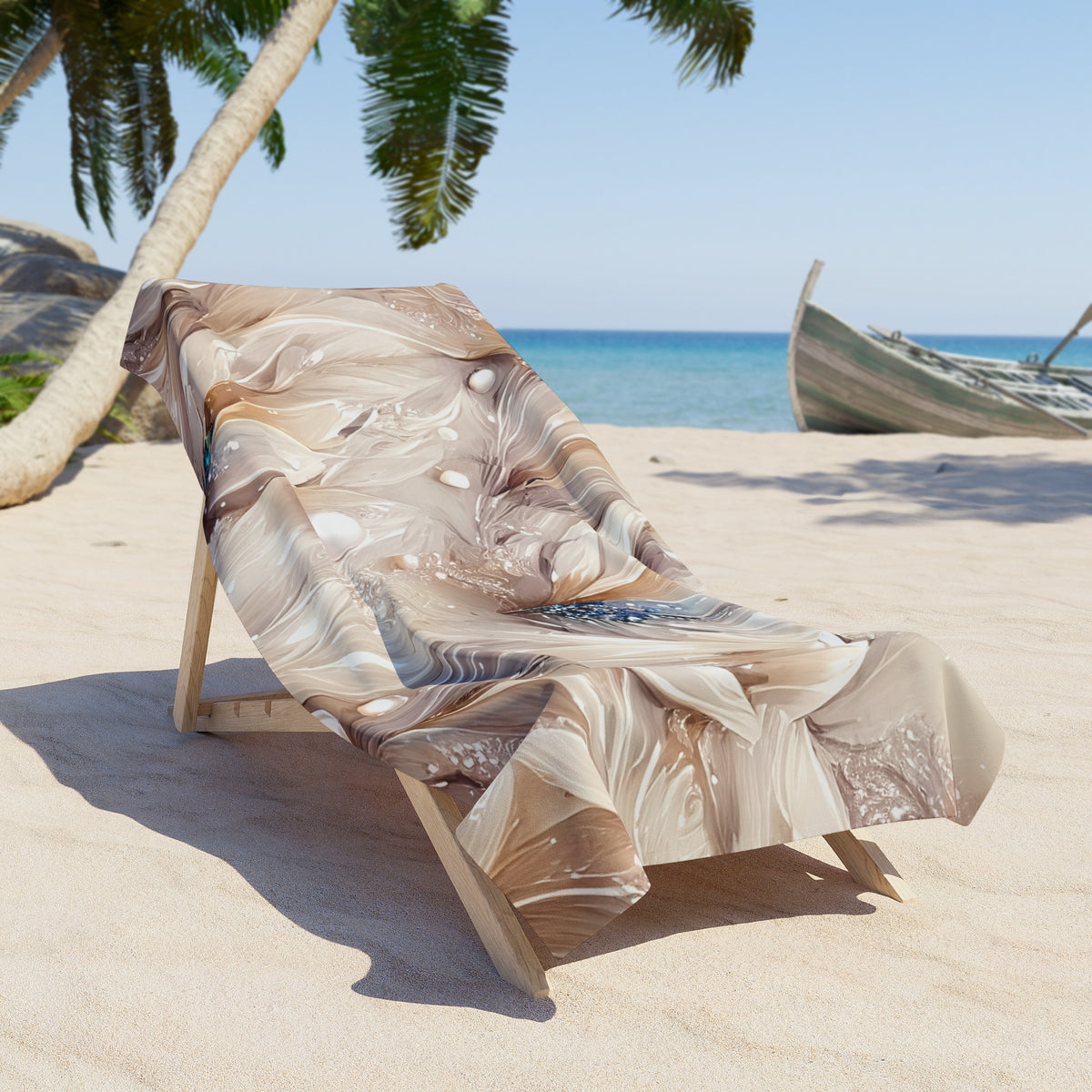 Beach Towel, Beige Floral, Polycotton Towel, 2 sizes Available