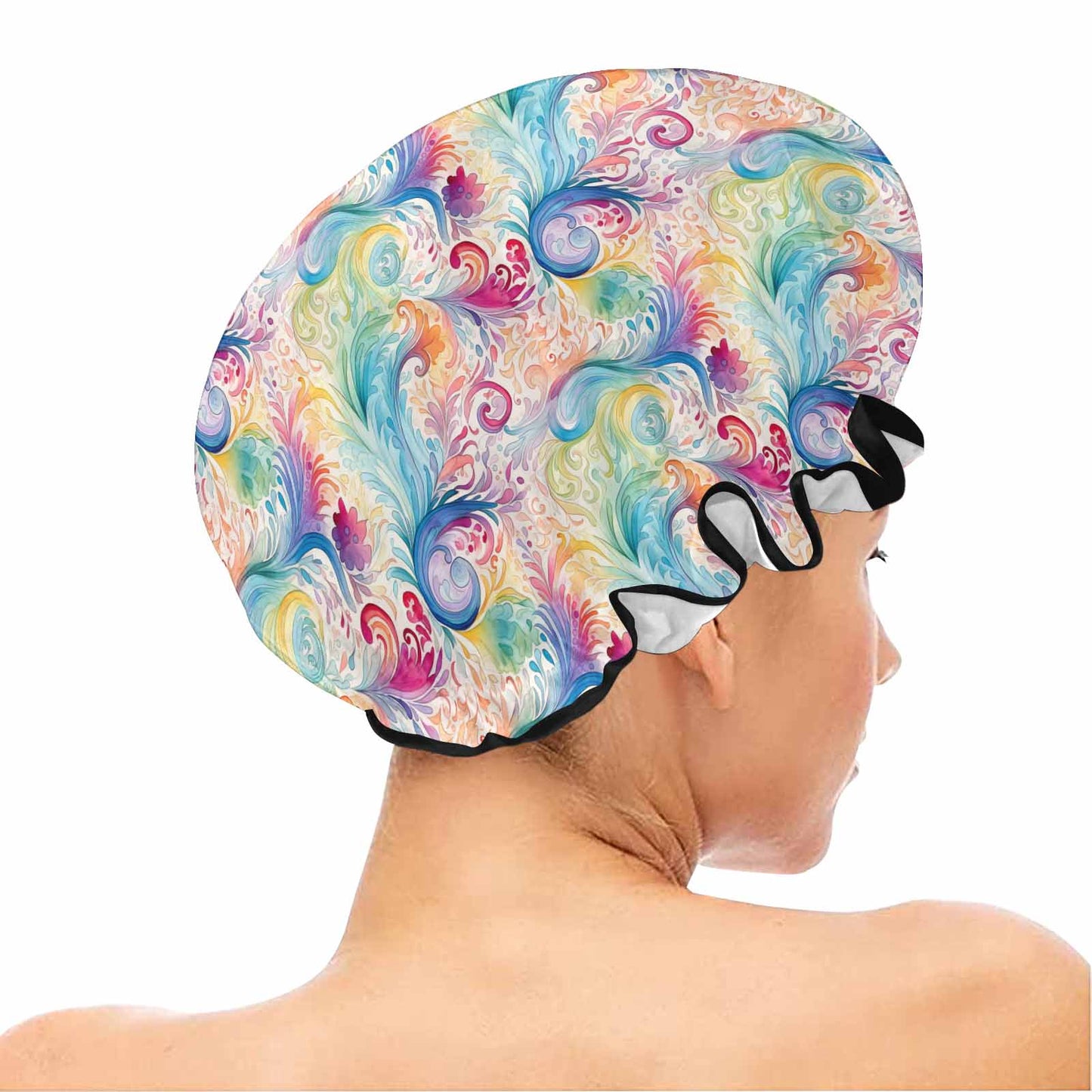 Pastel Rainbow Paisley Shower Cap