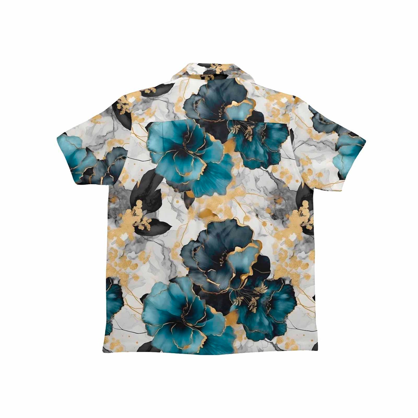 Blue & Gold Ink Floral Little Boys Hawaiian Shirt