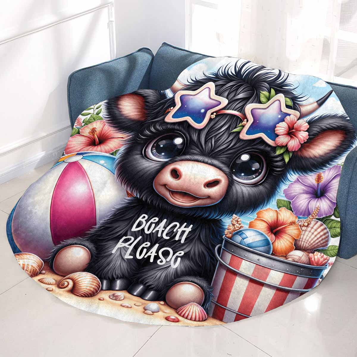 Highland Cow Awd35105 Circular Micro Fleece Blanket 47"