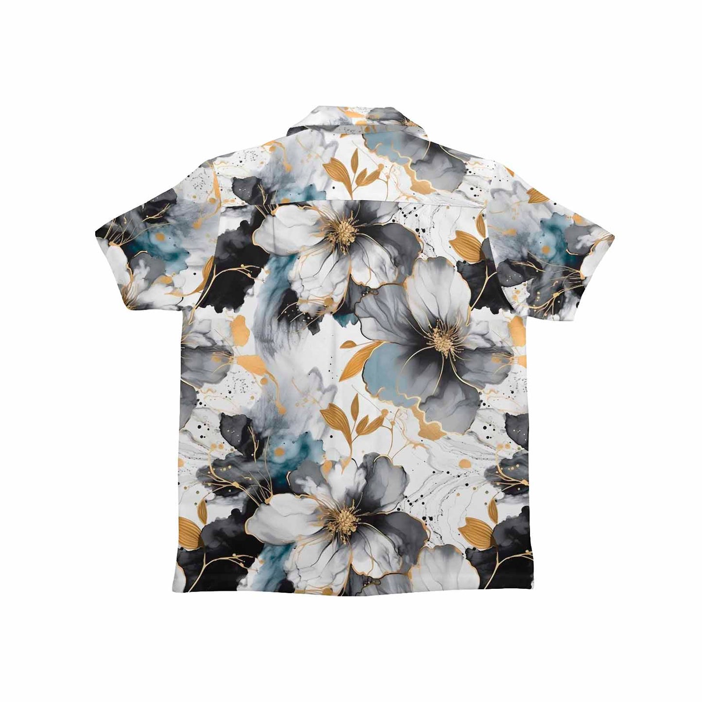 Black White and Gold Little Boys Hawaiian Shirt