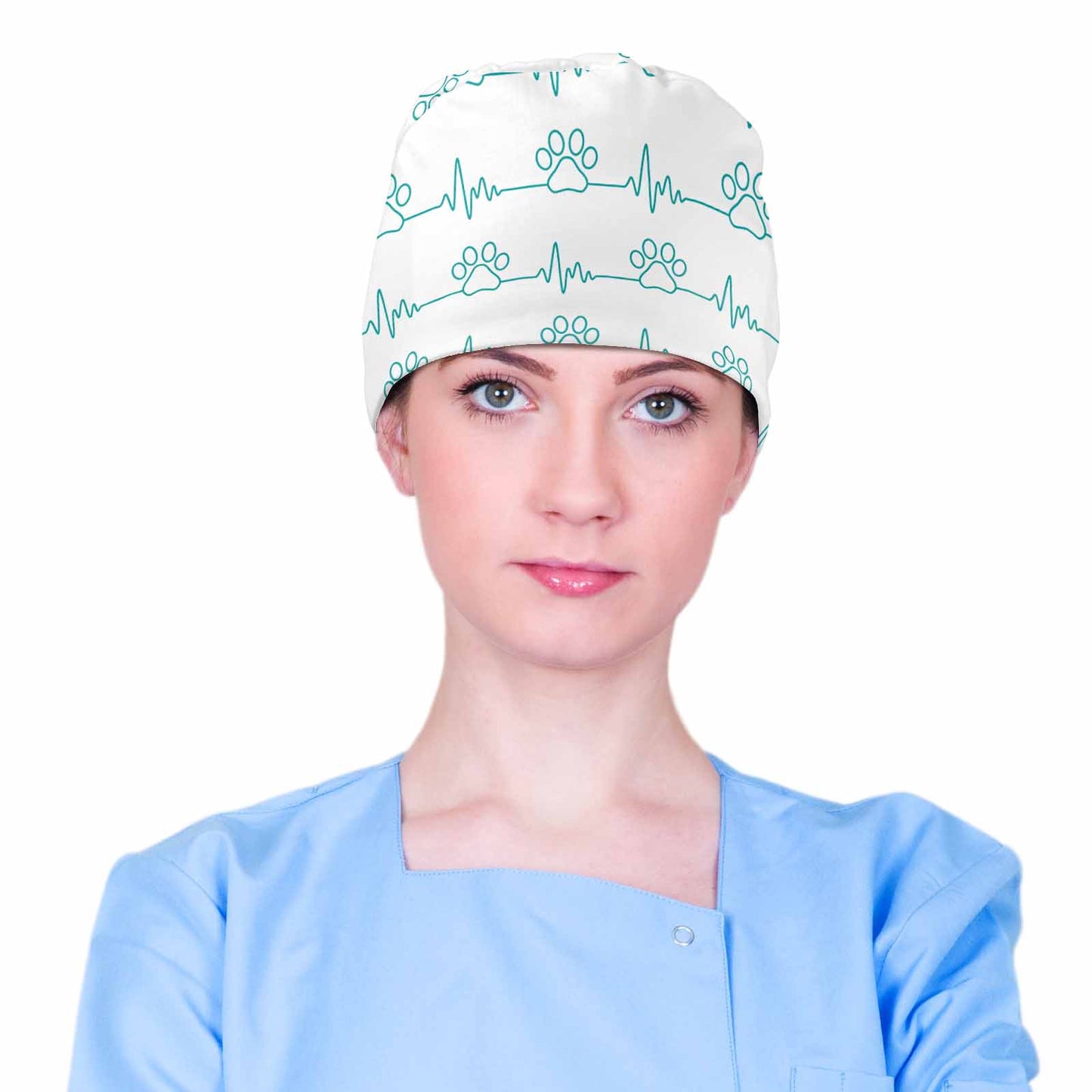 Nurse Scrub Cap Green Paw Heart Beat Scrub Cap