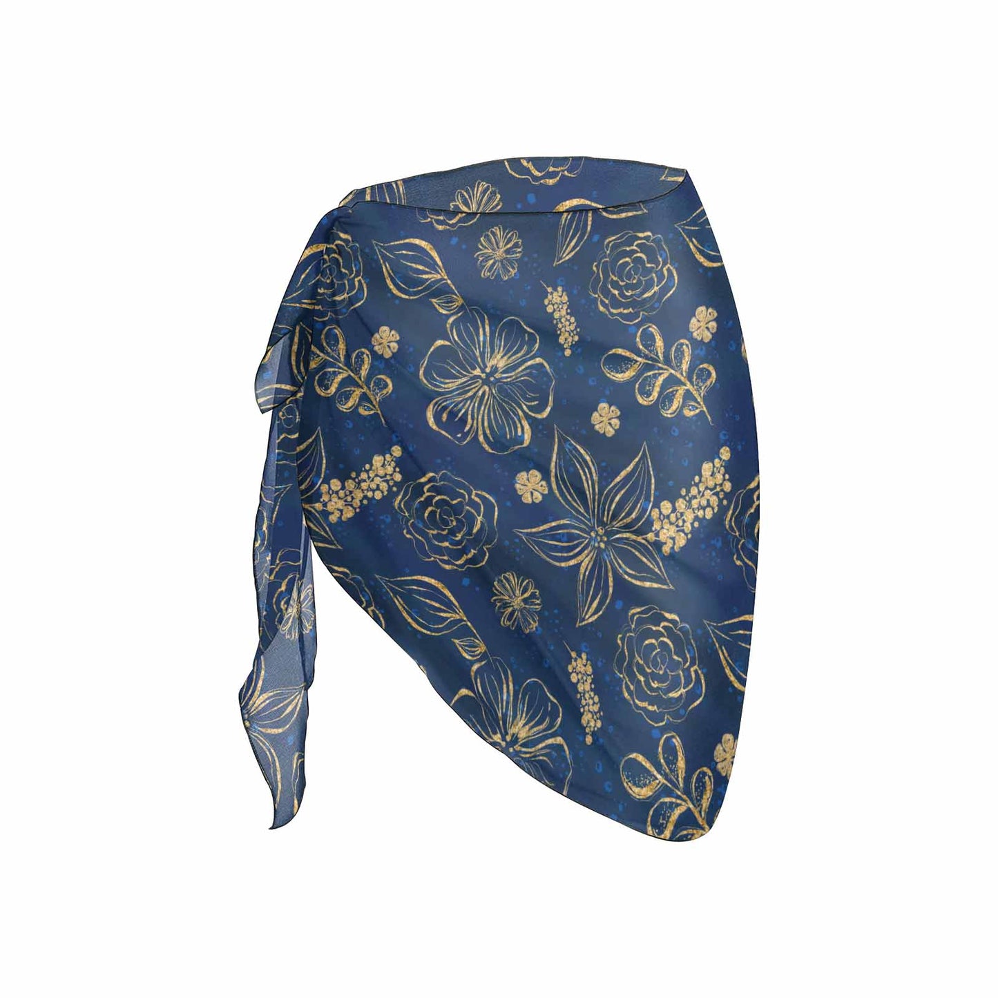 Blue and Gold Floral Women's Beach Sarong Wrap