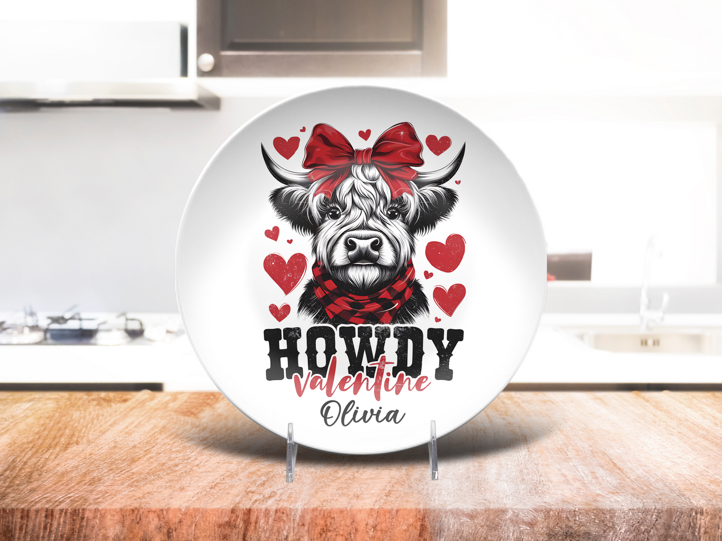 Highland Cow Valentines Plate, Personalized Cow Plate Gift, Valentine Dining Decor, Cute Holiday Dinnerware, Unique Cow Kitchenware
