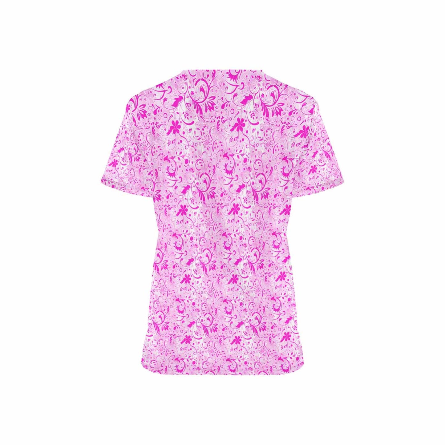 Pink Paisley Women's V Neck Scrub Top Nurse Uniform with Deep Front Pockets