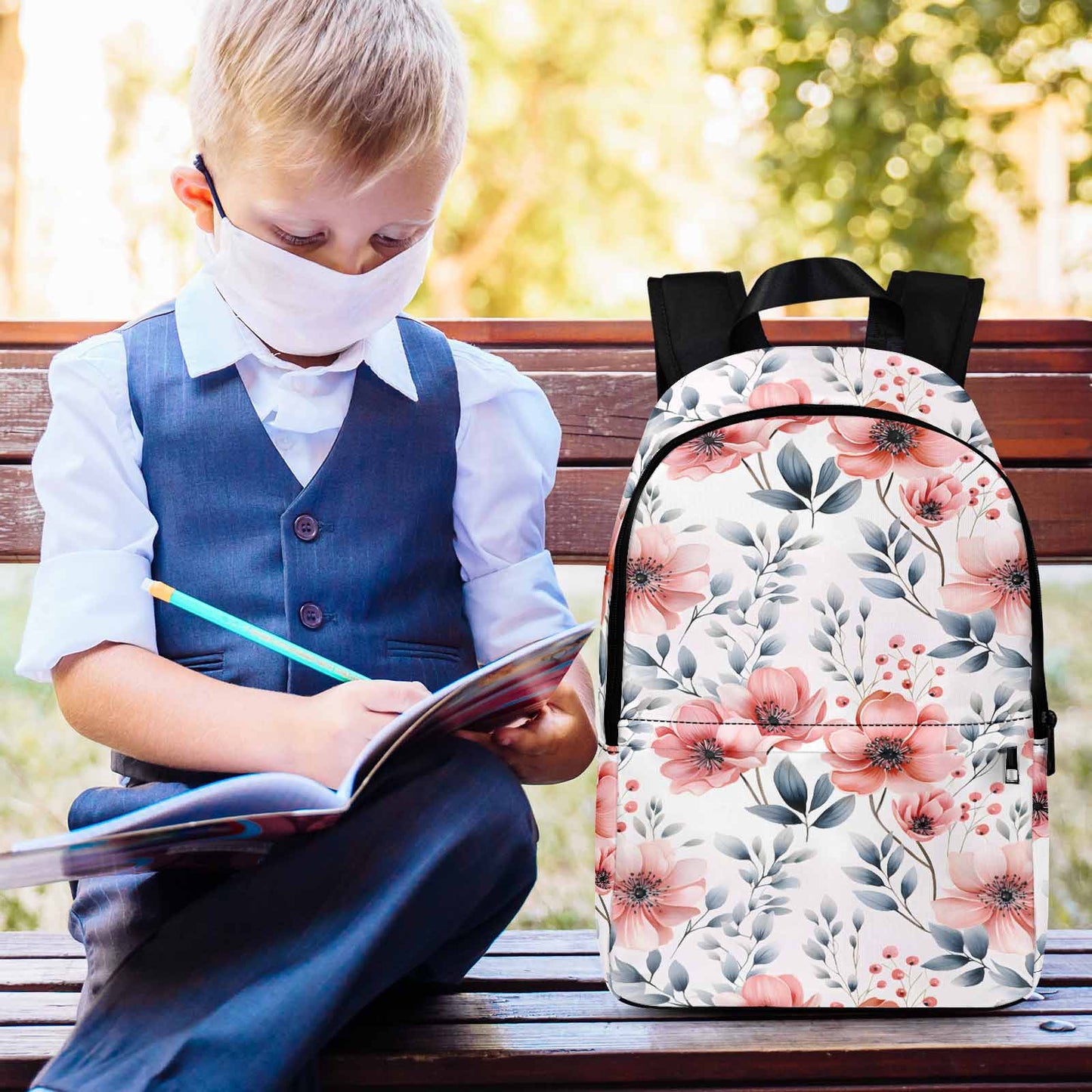 Apricot and Grey Floral Adult Casual Backpack