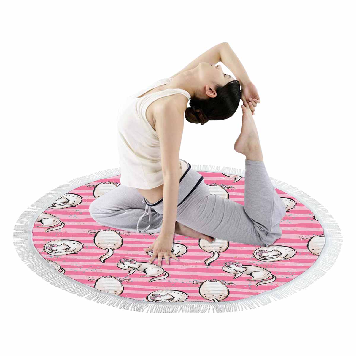 Cats Pink Circular Beach Towel Shawl 59"