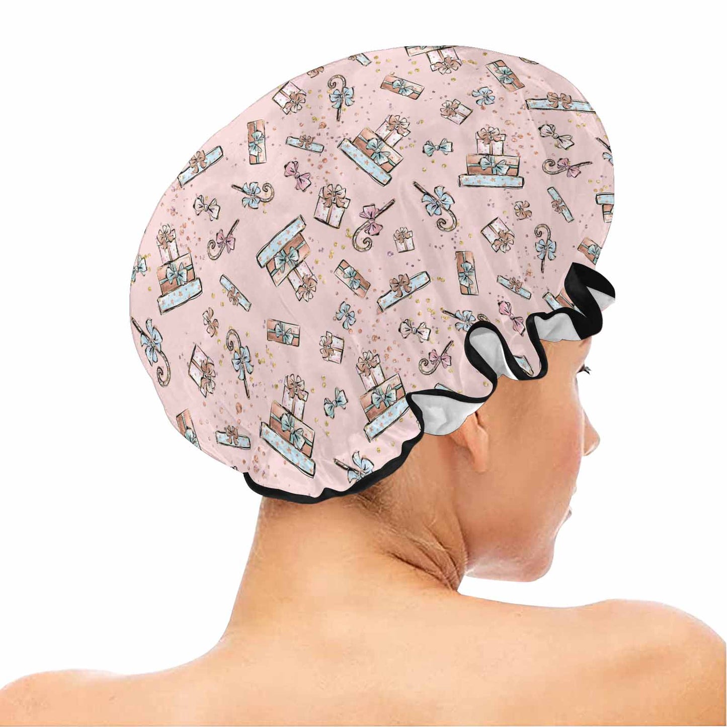 Pink Christmas Shower Cap