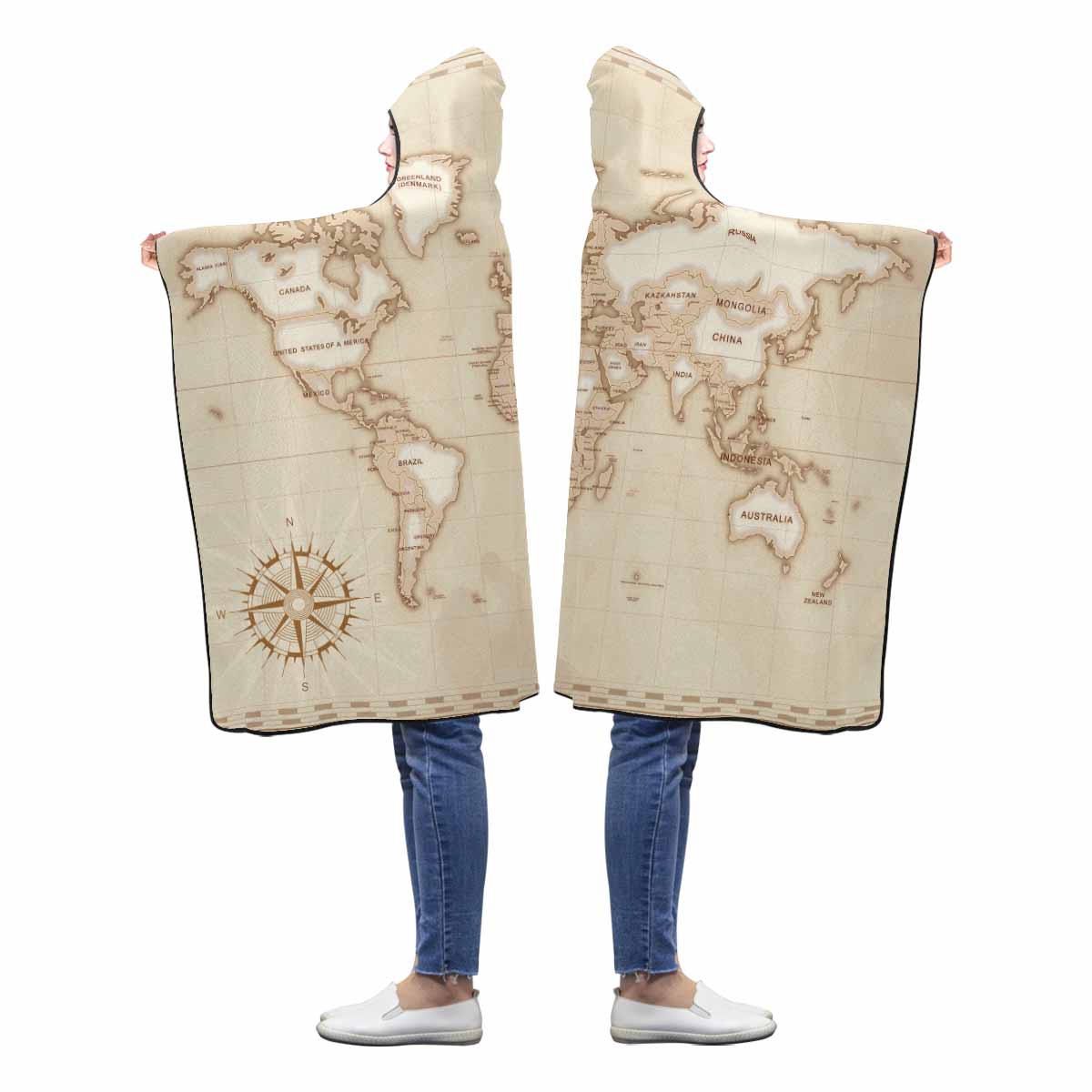 World Map Awd1348 Hooded Blanket 60"x50"