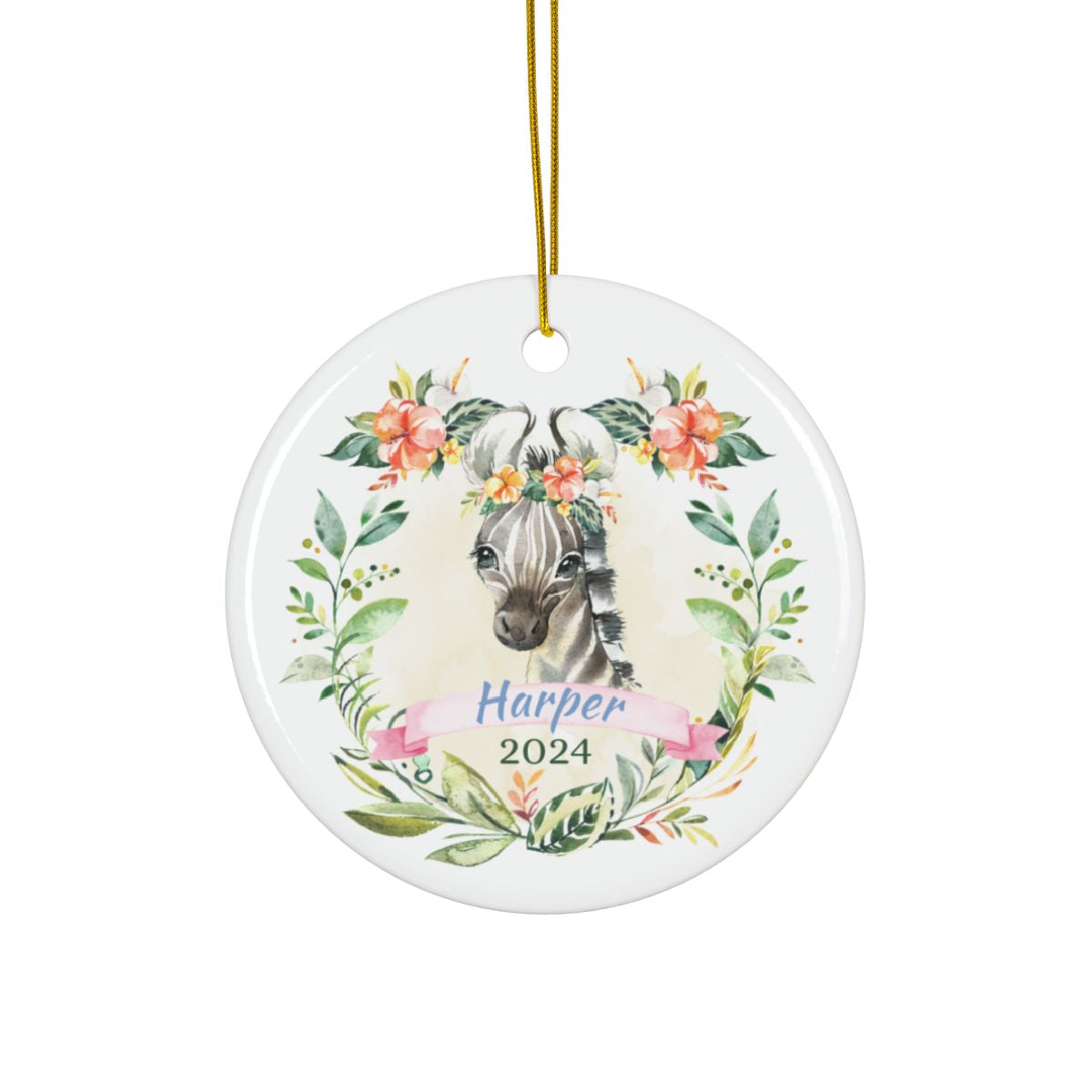 Personalized Zebra Ornament, Ceramic Holiday Decoration, Custom Christmas Keepsake, Animal Theme, Gift for Zebra Lovers
