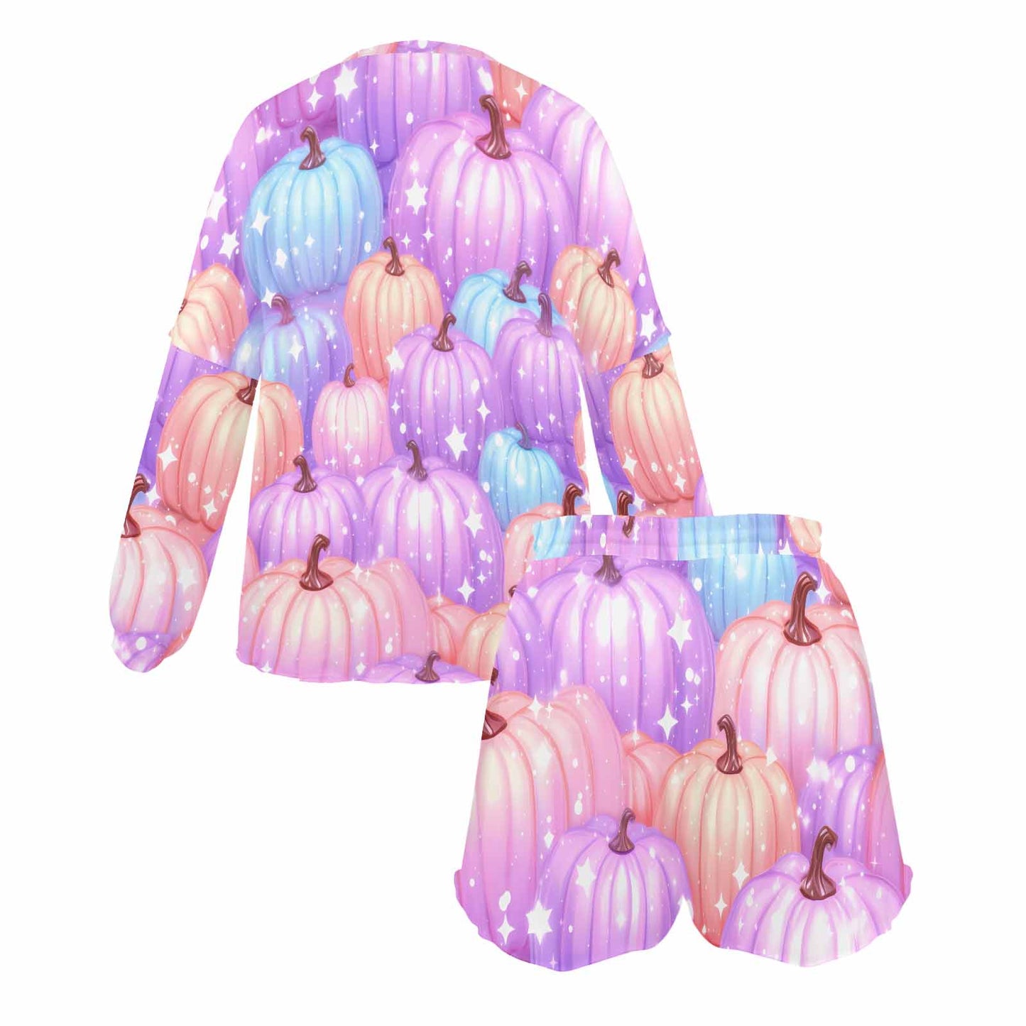 Pastel Pumpkin Women's Long Sleeve Pajama Set with Shorts