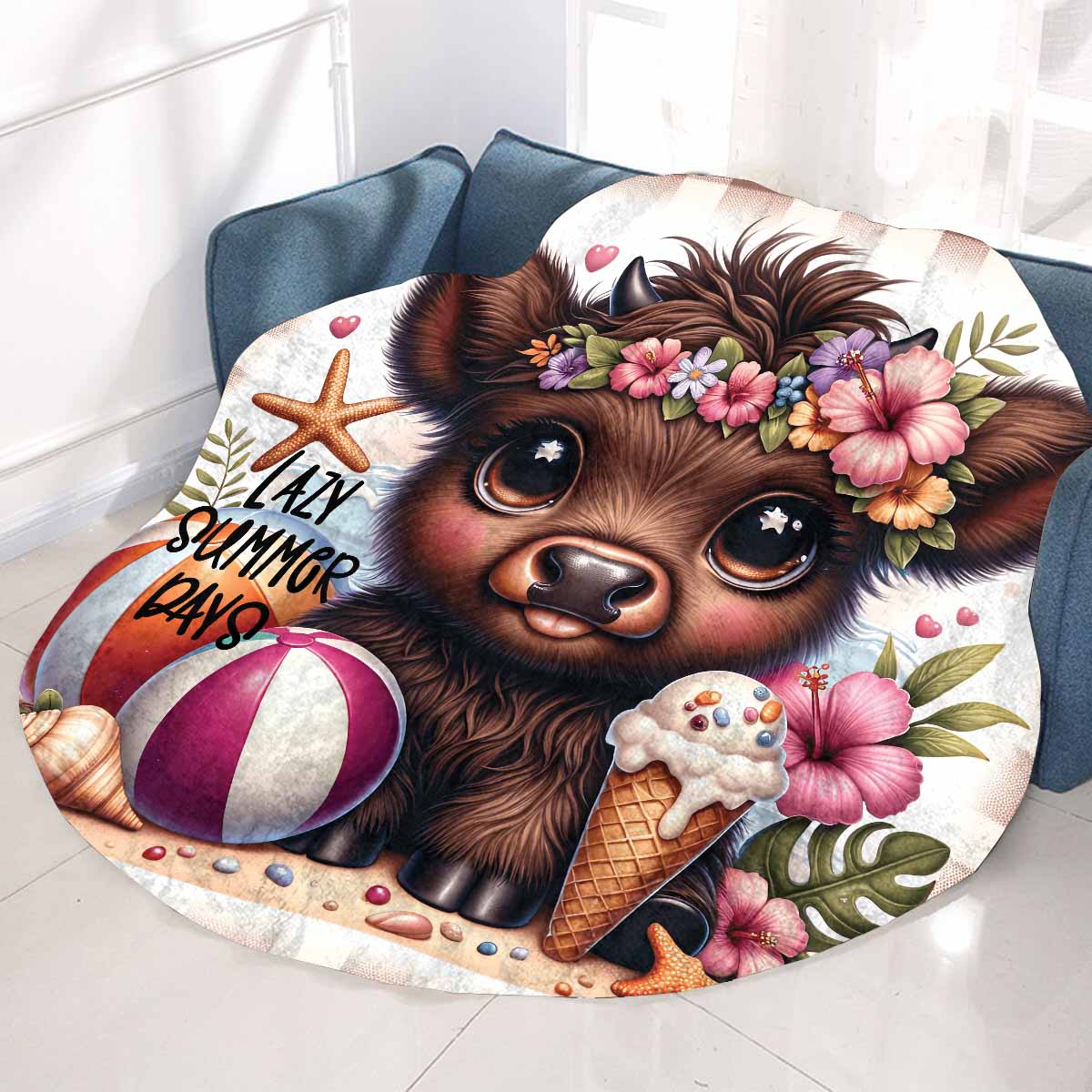 Highland Cow Awd35116 Circular Micro Fleece Blanket 60"