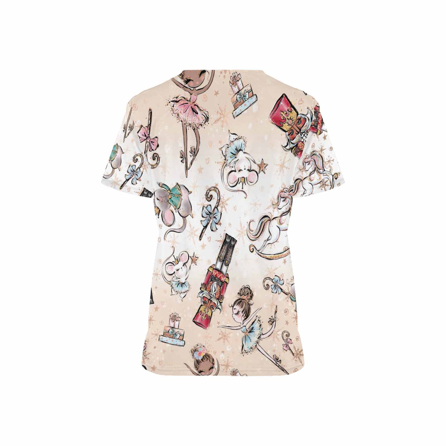 Christmas Nutcracker Women's V Neck Scrub Top Nurse Uniform with Deep Front Pockets