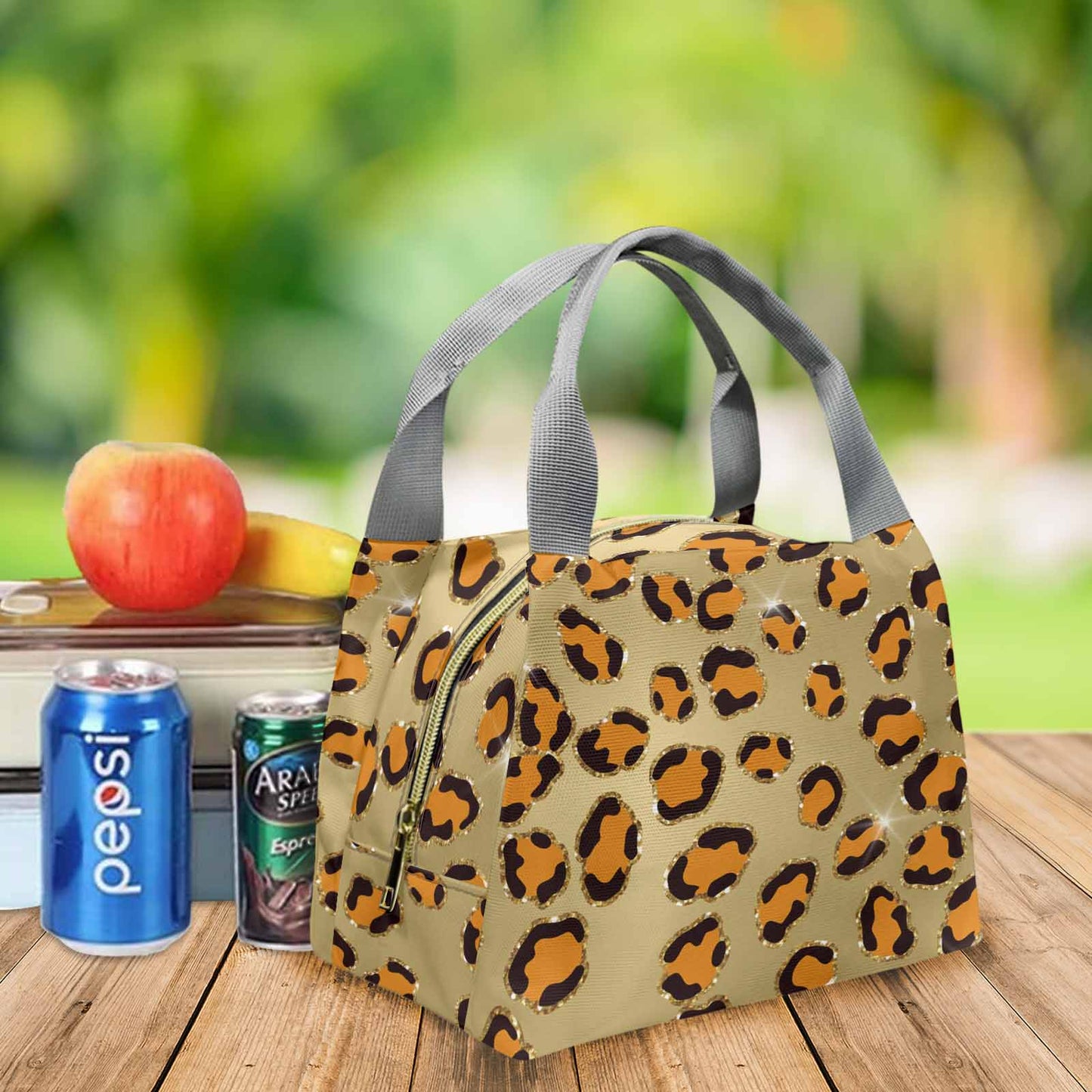 Animal Print 10 Portable Lunch Bag-Grey Handle